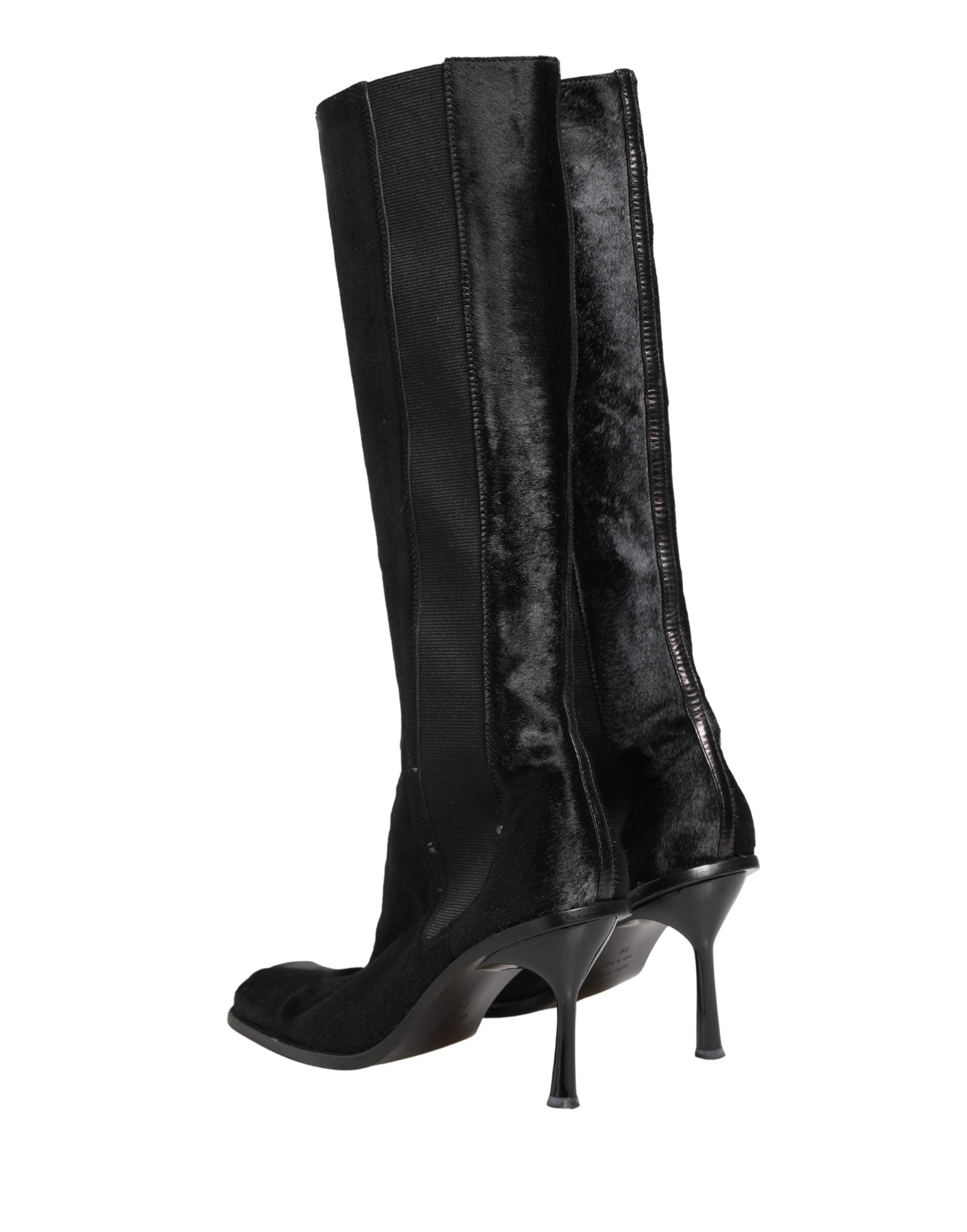 Bottes hautes en cuir suédé noir de Dolce & Gabbana, chaussures élégantes et sophistiquées pour femmes.