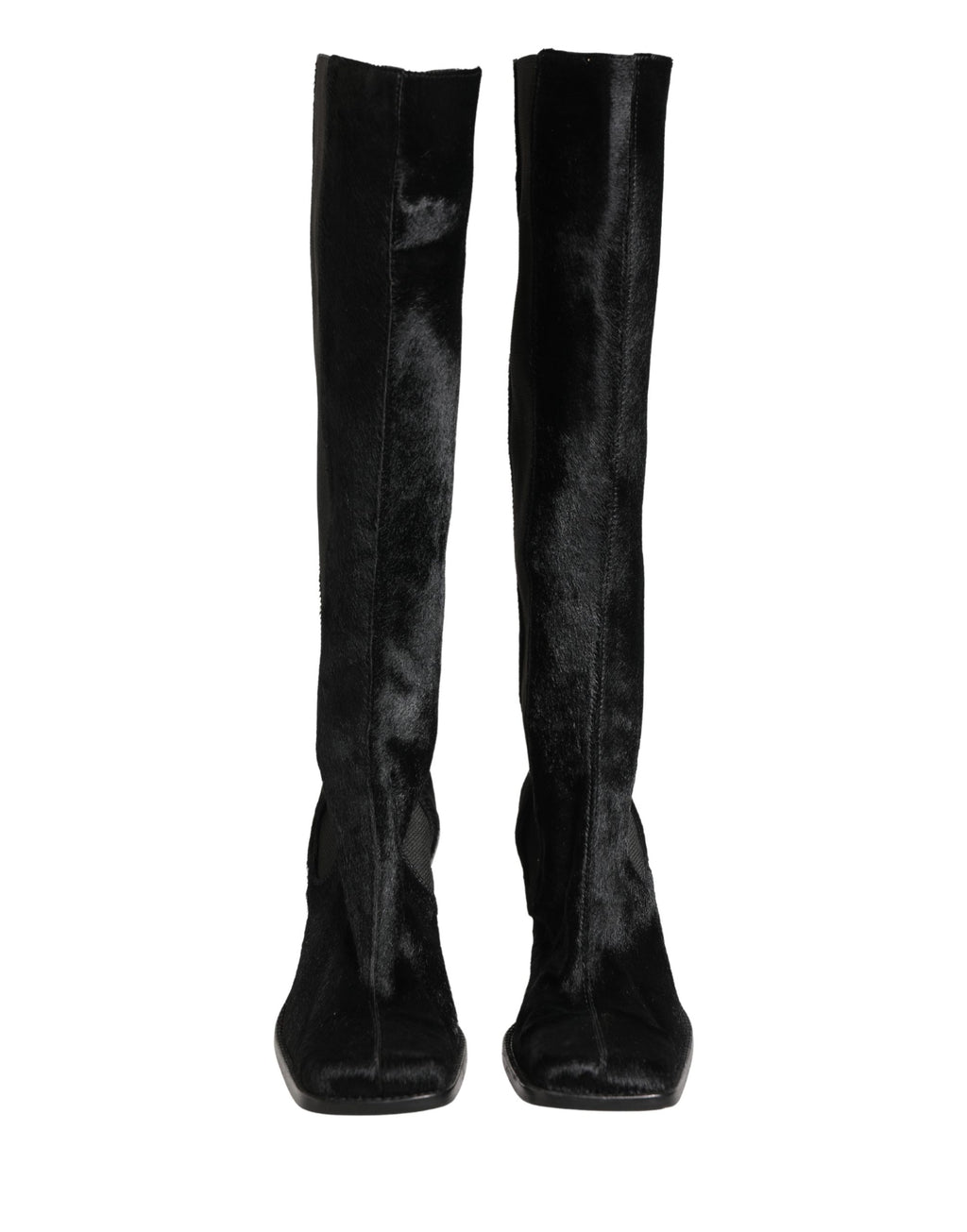 Bottes hautes en daim noir de Dolce & Gabbana, chaussures en cuir pour femme, style élégant et sophistiqué.