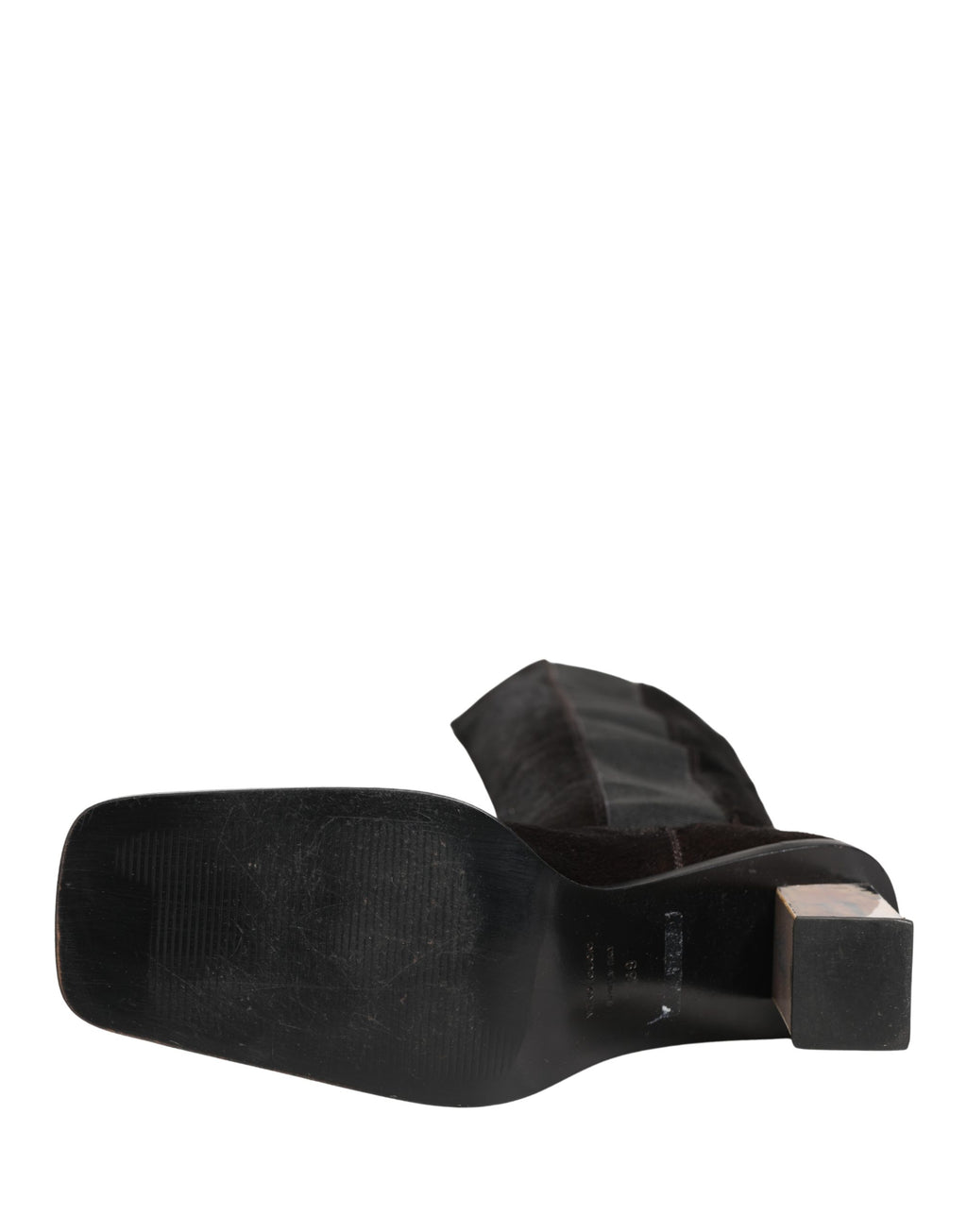 Bottes en cuir suédé noir Dolce & Gabbana, mi-mollet, avec talons pour femmes, vues de face sur fond neutre.