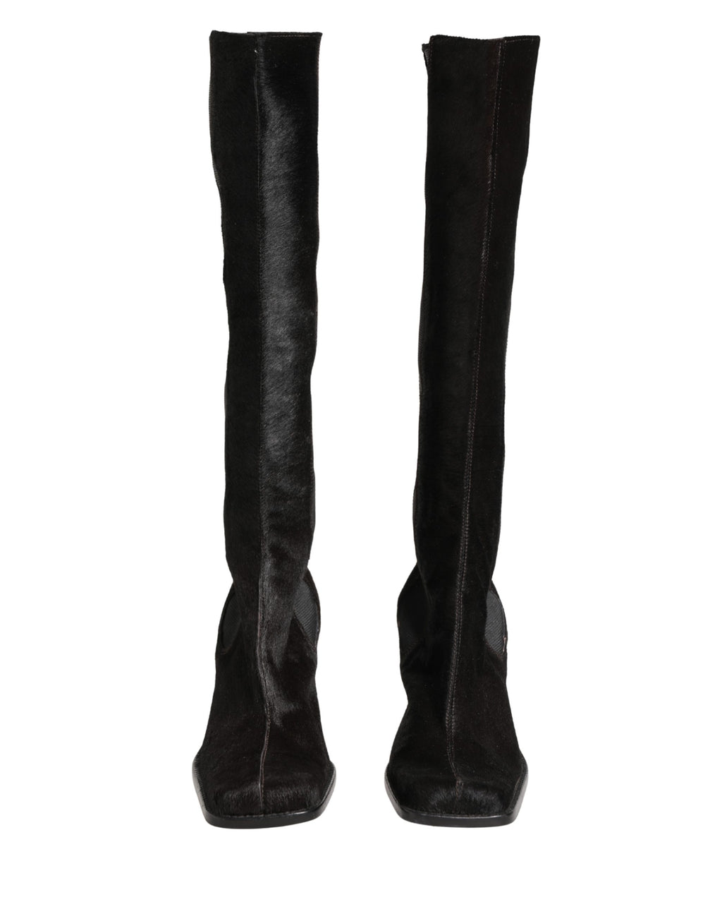 Bottes hautes en cuir suédé noir de Dolce & Gabbana, chaussures élégantes, vue de côté montrant le design sophistiqué.