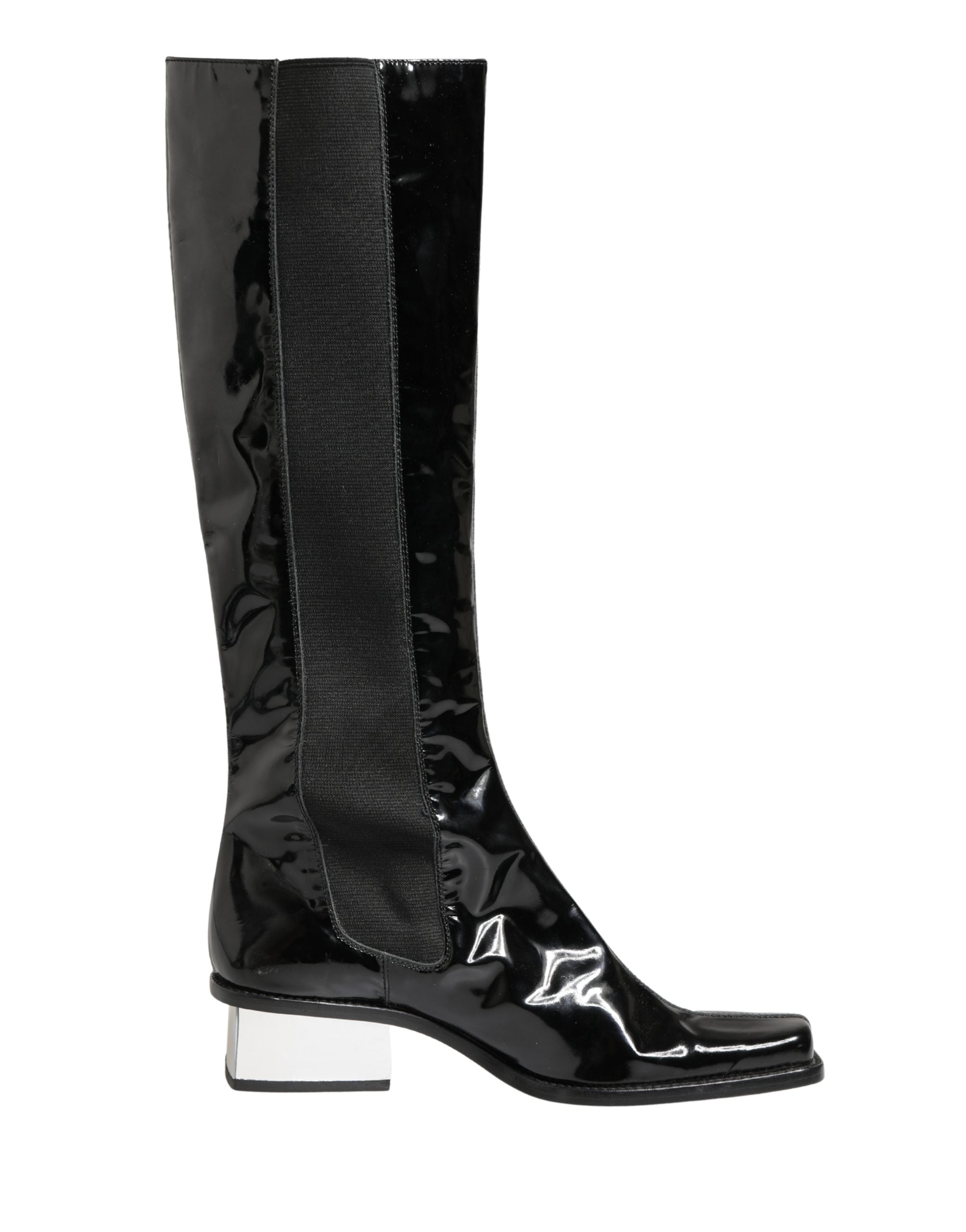 Bottes hautes en cuir verni noir Dolce & Gabbana, chaussures élégantes en style cuissarde avec talon.