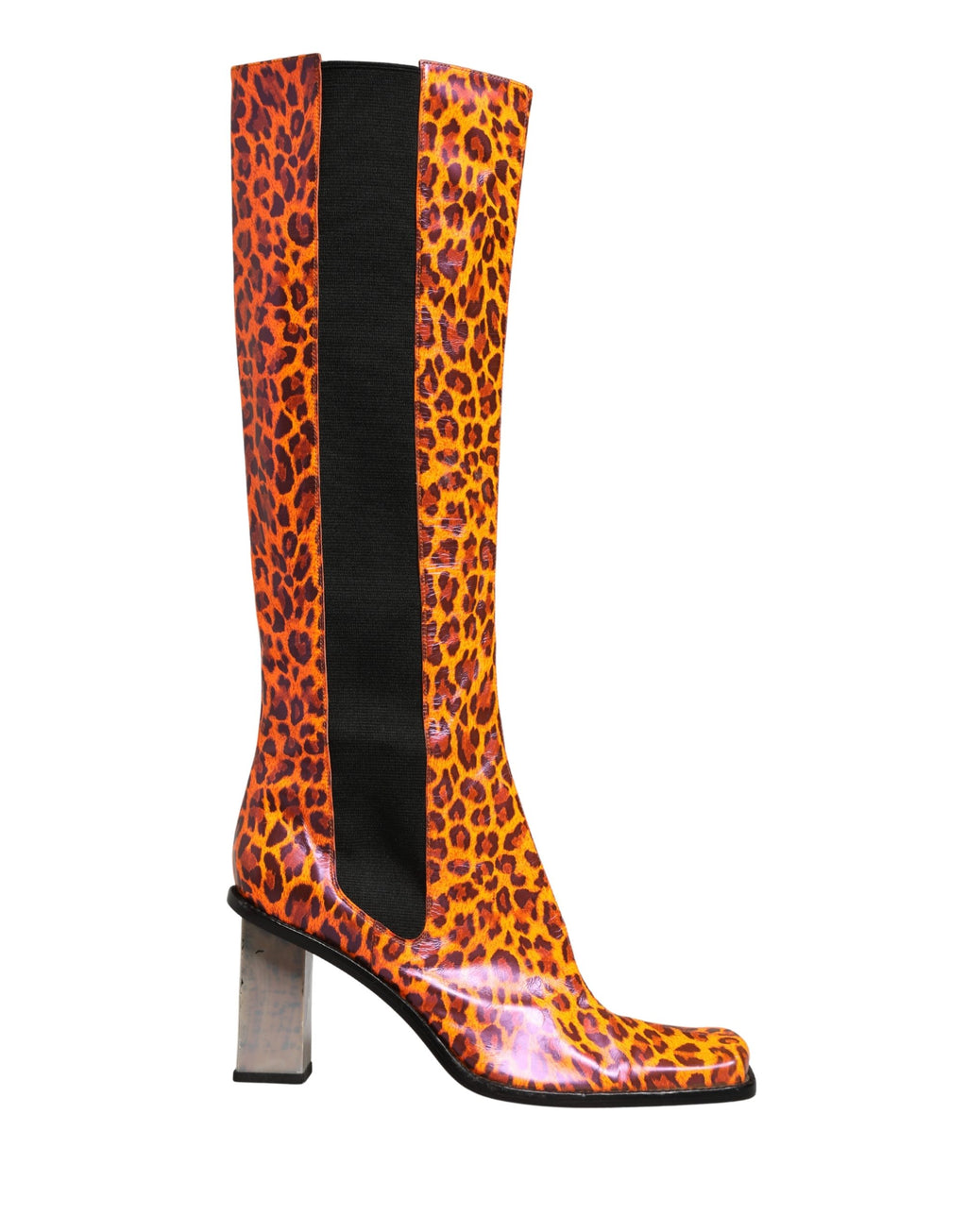 Chaussures Dolce & Gabbana en cuir marron à motif léopard, bottes hautes jusqu'au genou, style élégant et sophistiqué