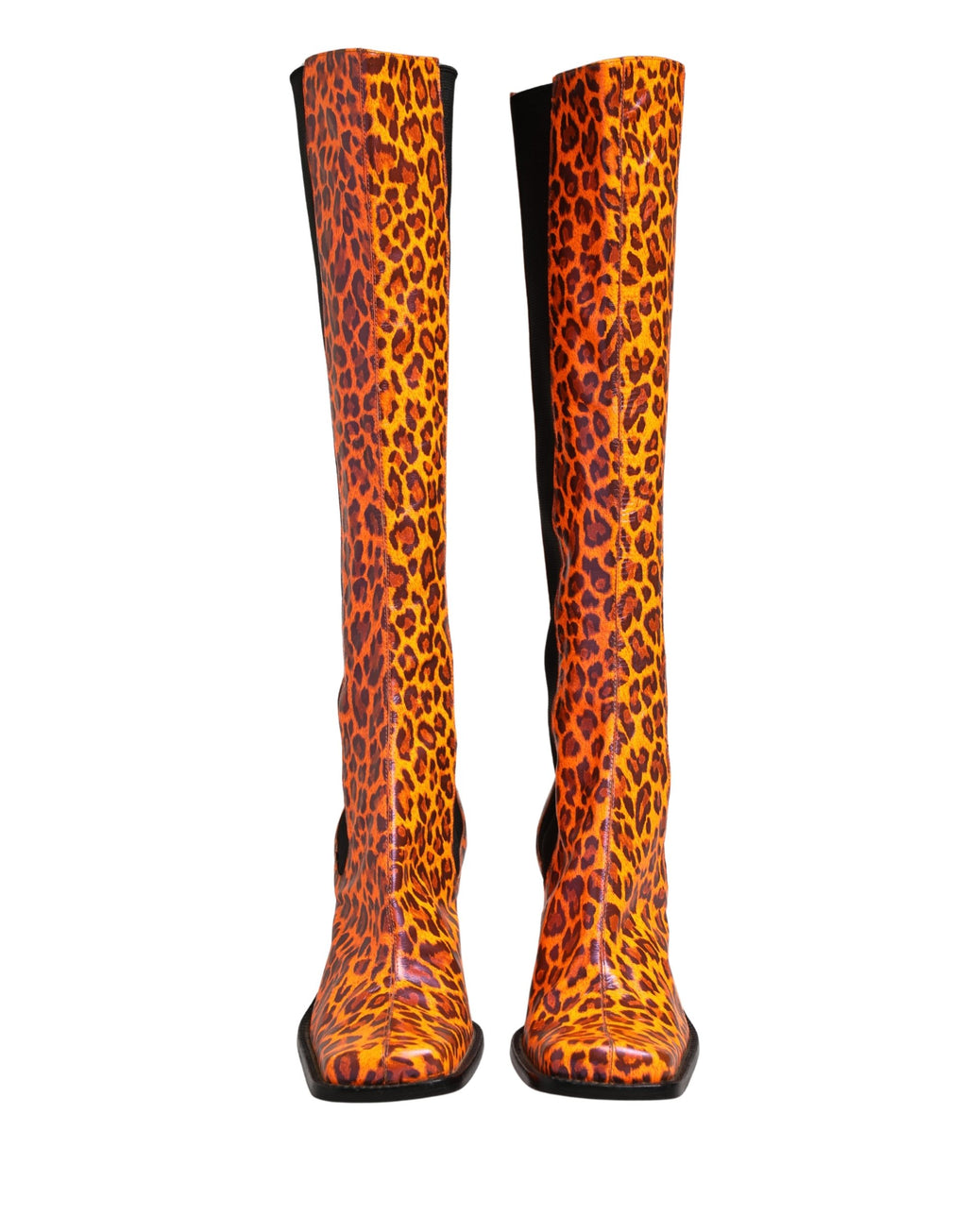 Bottes hautes en cuir léopard marron de Dolce & Gabbana, chaussures élégantes avec motif animal pour femmes.
