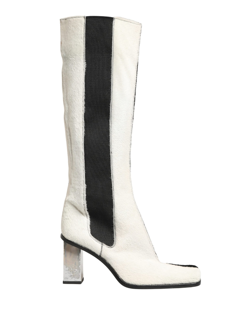 Bottes hautes en cuir blanc et noir de Dolce & Gabbana, chaussures élégantes en cuir pour femmes.