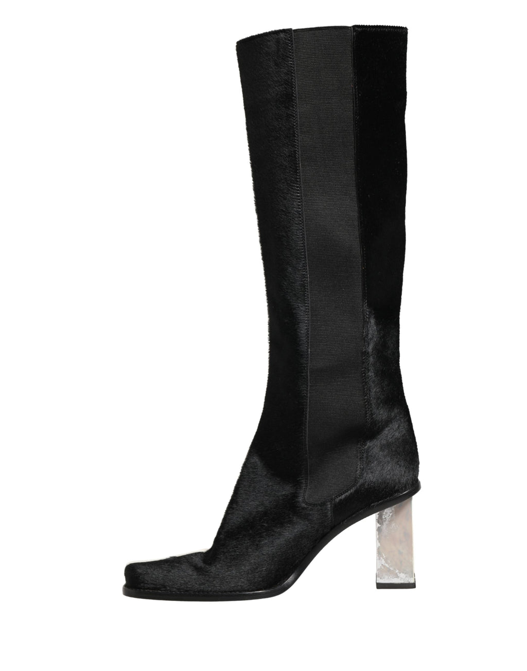 Bottes hautes en cuir blanc et noir de Dolce & Gabbana, chaussures longues élégantes pour femmes.