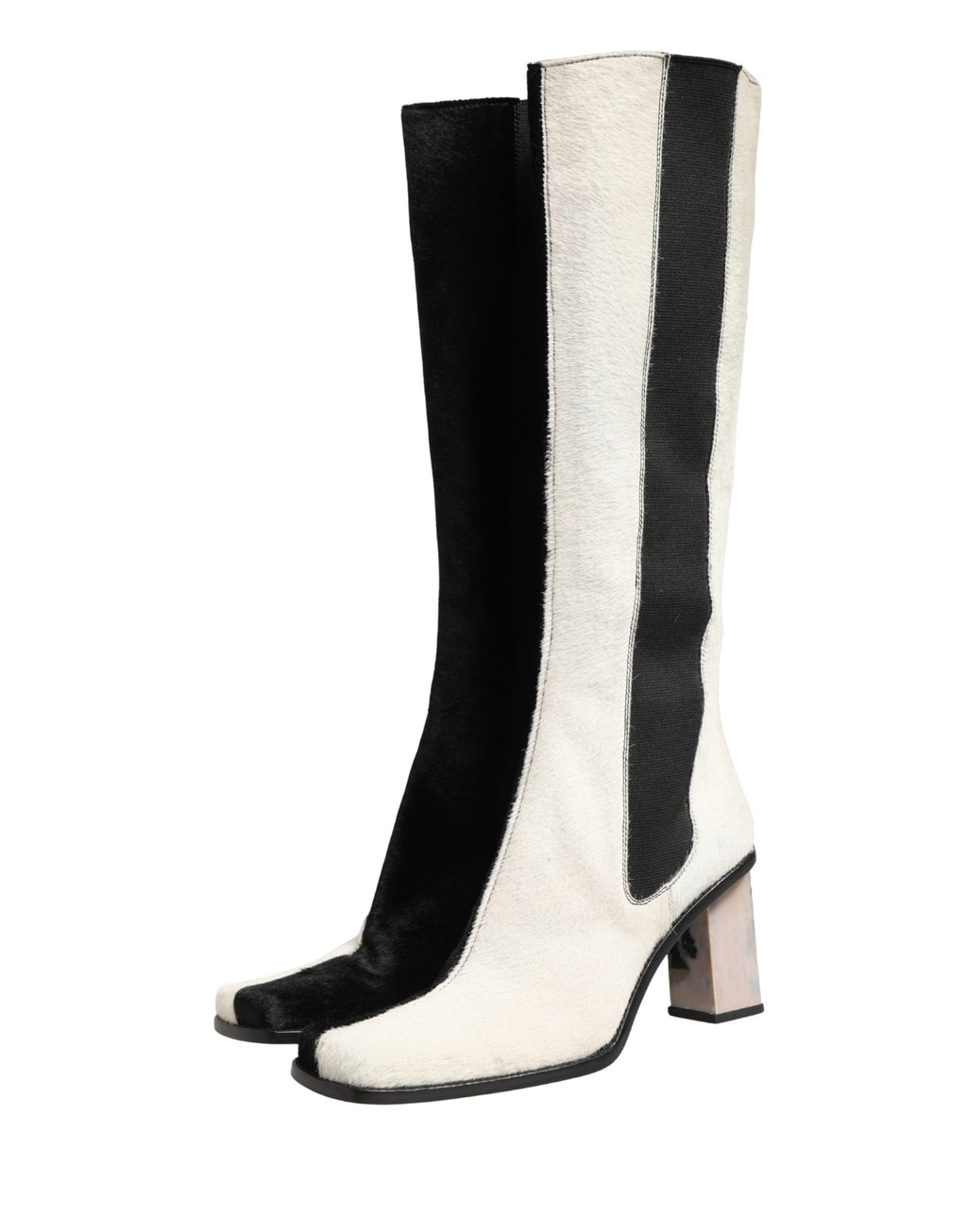 Bottes hautes en cuir blanc et noir de Dolce & Gabbana, chaussures élégantes pour femmes.