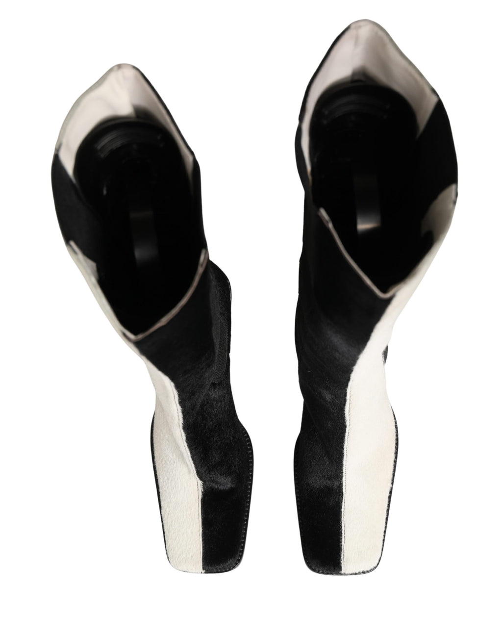 Chaussures bottines en cuir blanc et noir Dolce & Gabbana, bottes hautes en cuir élégantes pour femmes.