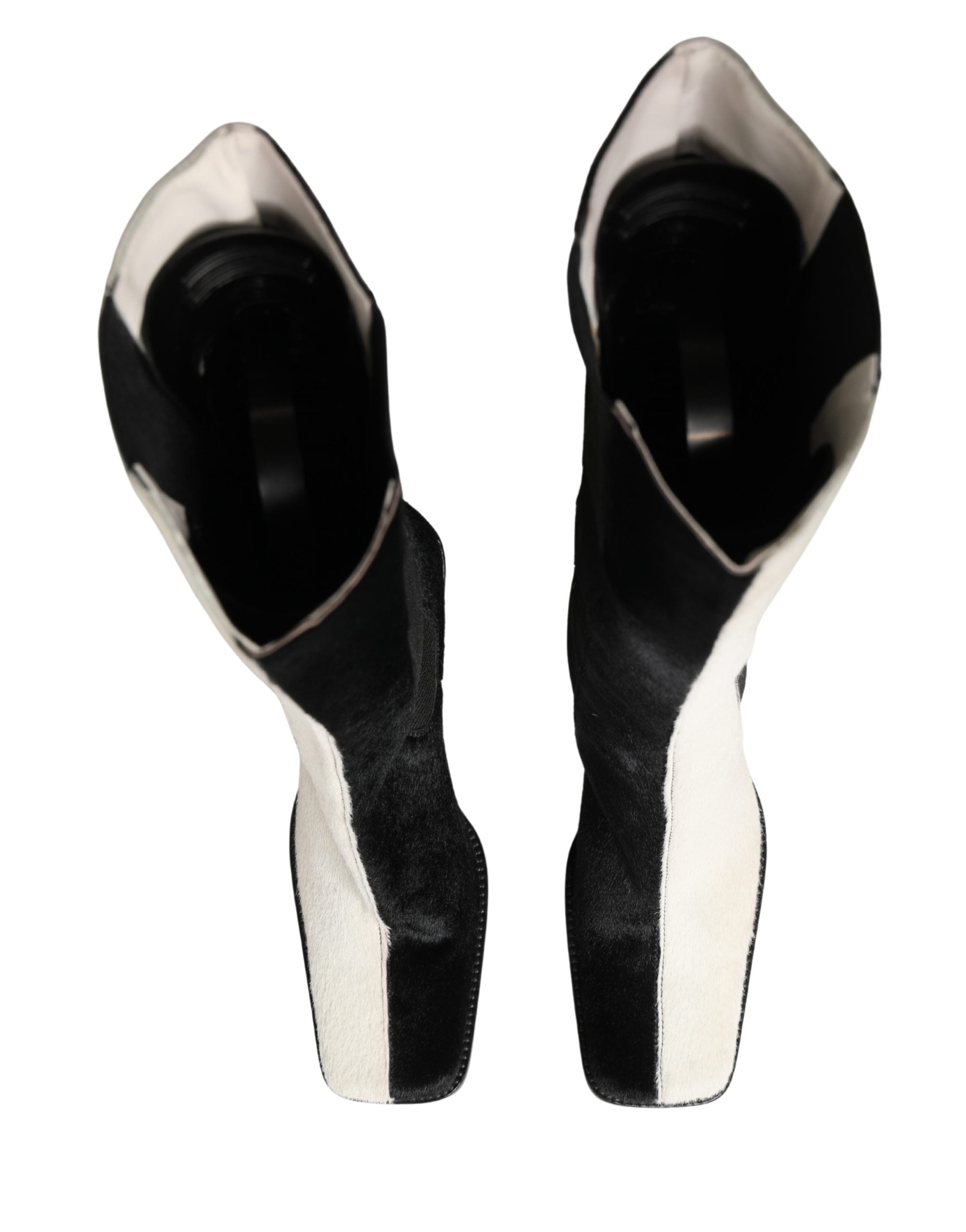 Chaussures bottines en cuir blanc et noir Dolce & Gabbana, bottes hautes en cuir élégantes pour femmes.