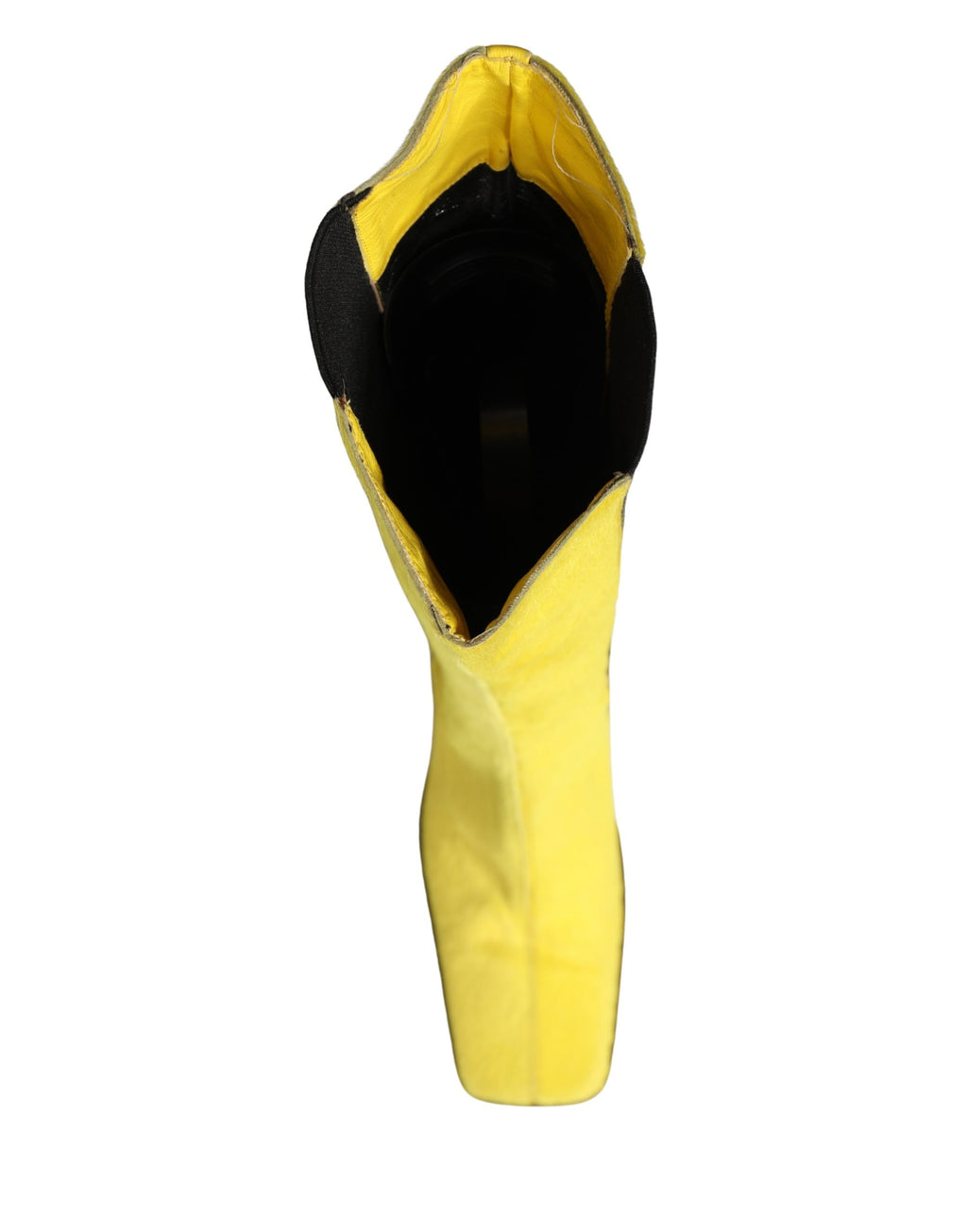 Bottes hautes en cuir noir et jaune de Dolce & Gabbana, chaussures élégantes à la cheville et au genou, en cuir lisse.