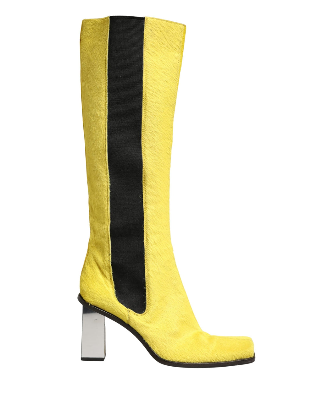 Bottes hautes en cuir noir et jaune de Dolce & Gabbana, chaussures élégantes en cuir avec semelle robuste et design sophistiqué