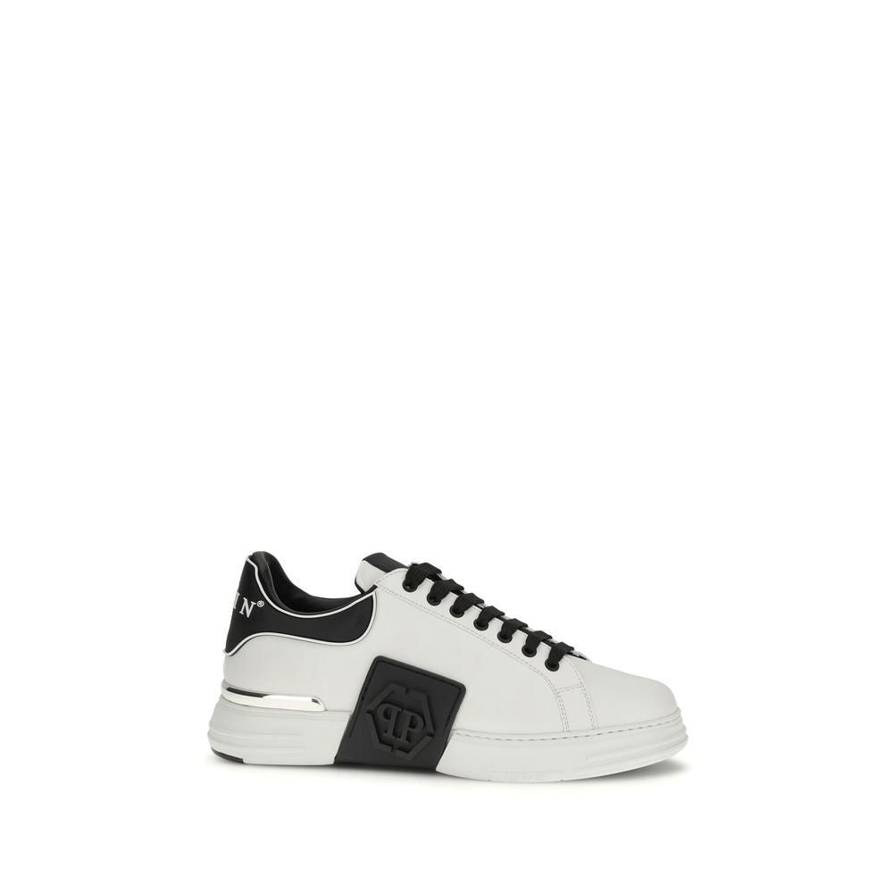 Chaussures basses en cuir de veau blanc Philipp Plein Bos Taurus, baskets élégantes pour homme.