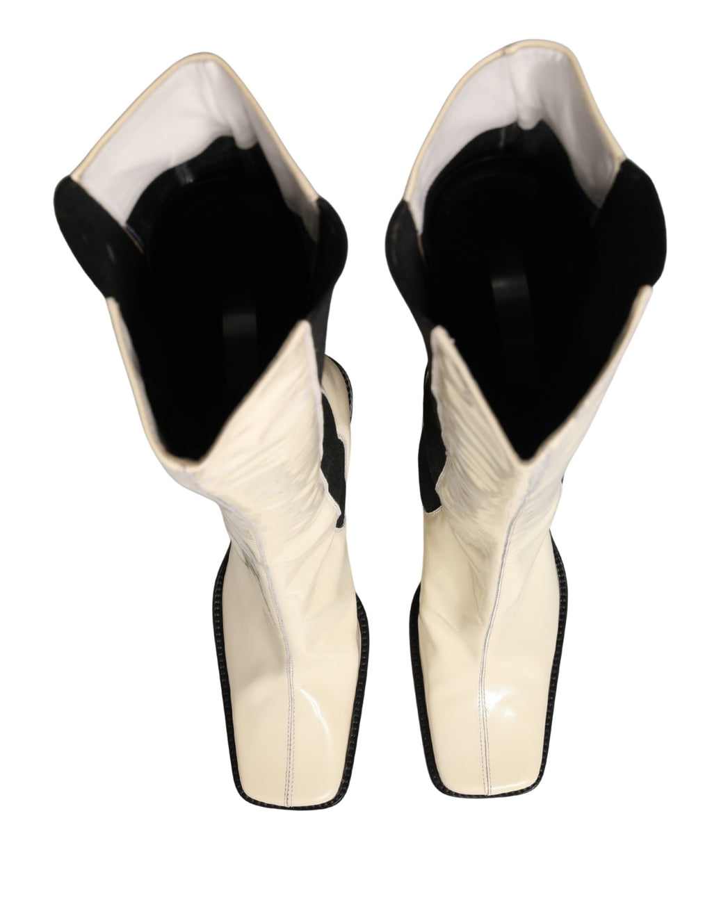 Bottes hautes en cuir blanc et noir de Dolce & Gabbana, chaussures élégantes en cuir pour femmes.