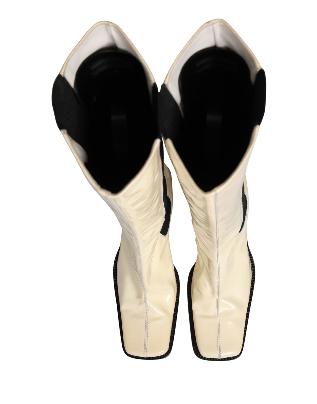 Bottes en cuir noir et blanc Dolce & Gabbana, hautes jusqu’au genou, chaussures élégantes pour femmes.