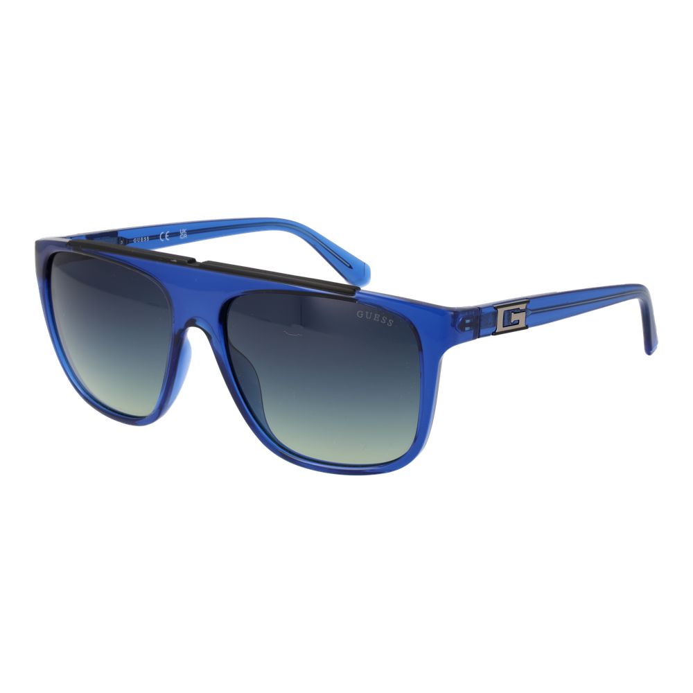 Lunettes de soleil en acier inoxydable bleues de marque Guess avec monture élégante et design moderne.