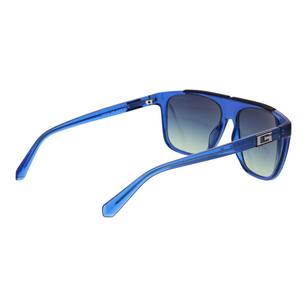 Lunettes de soleil Guess en acier inoxydable bleue, design moderne avec monture élégante et verres teintés.