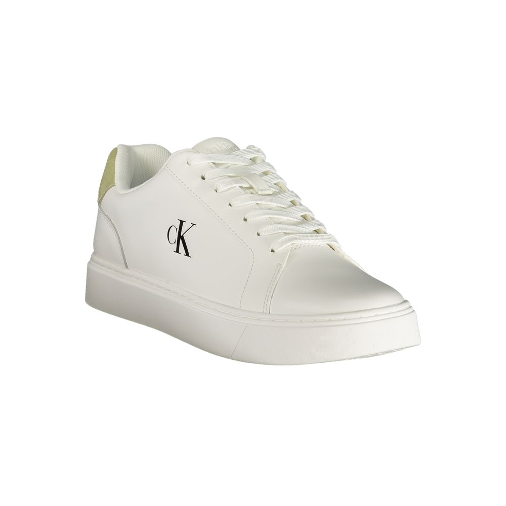 Chaussures sneakers homme Calvin Klein Bianco en polyuréthane, vue de face avec design épuré et blanc.