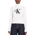 Pull à col roulé en coton blanc de Calvin Klein Jeans, vue de face, tissu doux et élégant pour un style classique.