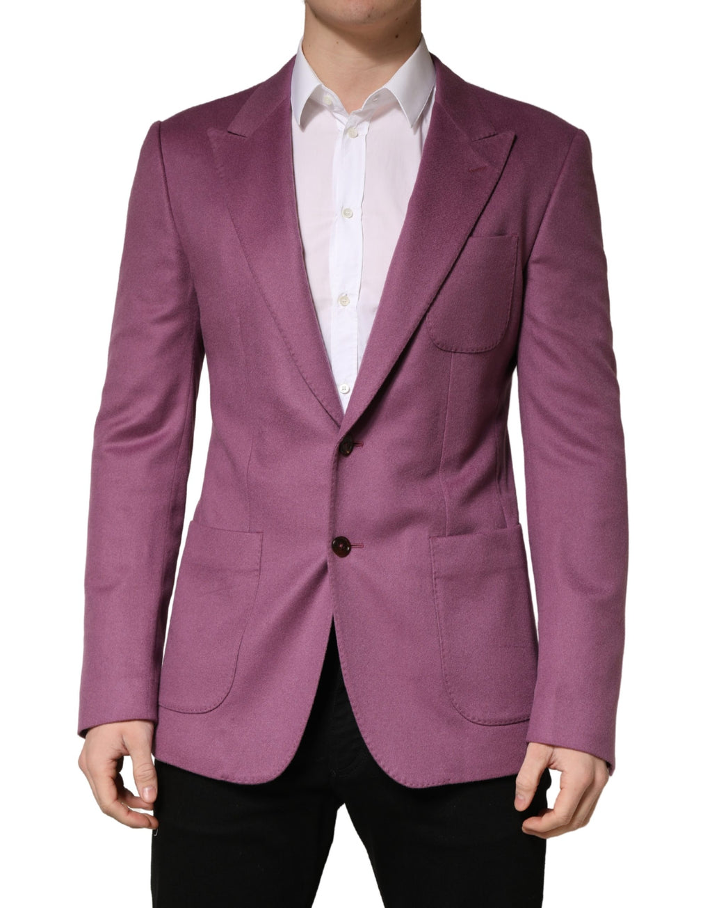 Veste blazer Dolce & Gabbana en cachemire violet, coupe slim fit, élégante et sophistiquée, vue de face.