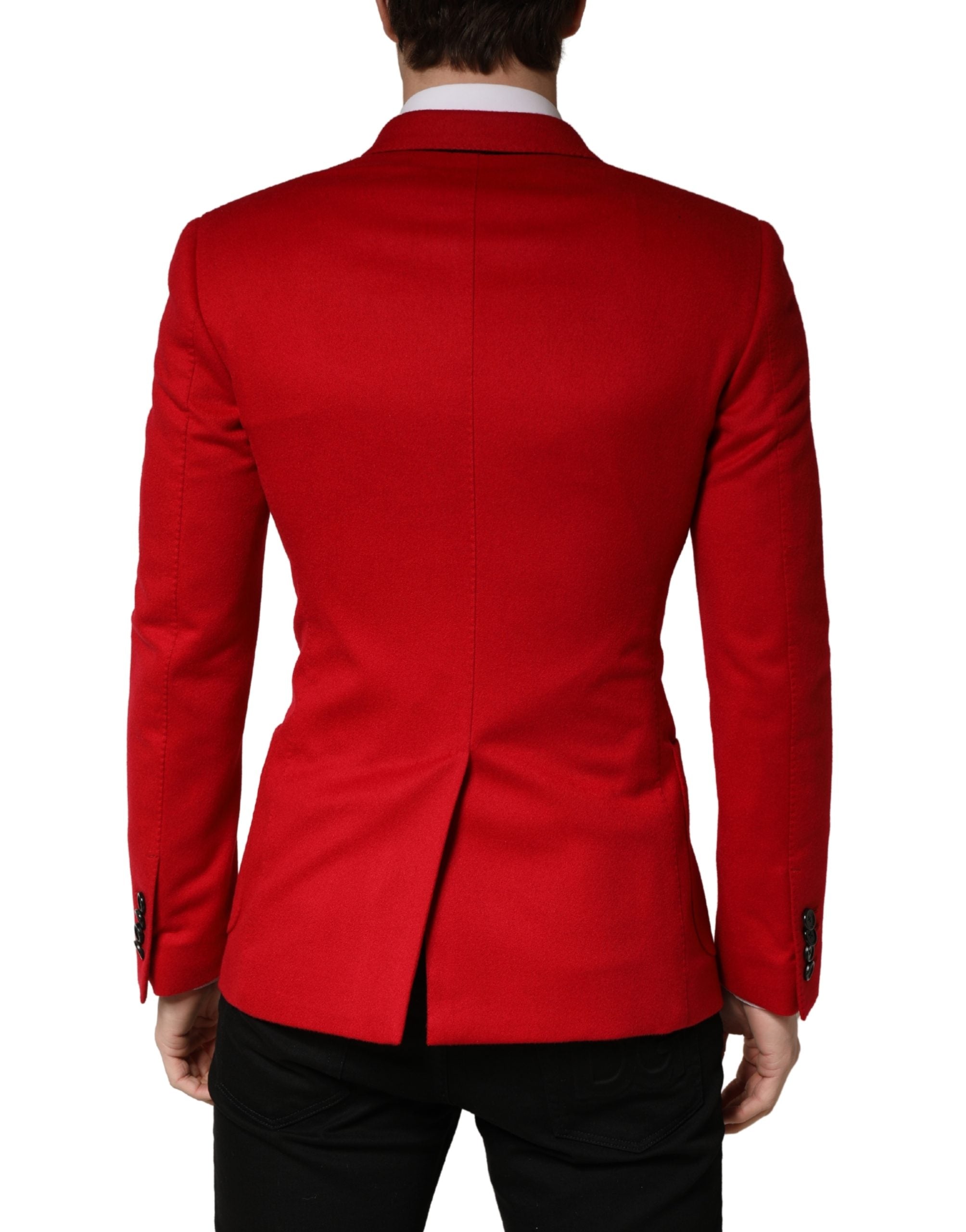 Veste blazer Dolce & Gabbana en cachemire rouge, coupe slim fit, élégante et raffinée, vue de face sur mannequin.