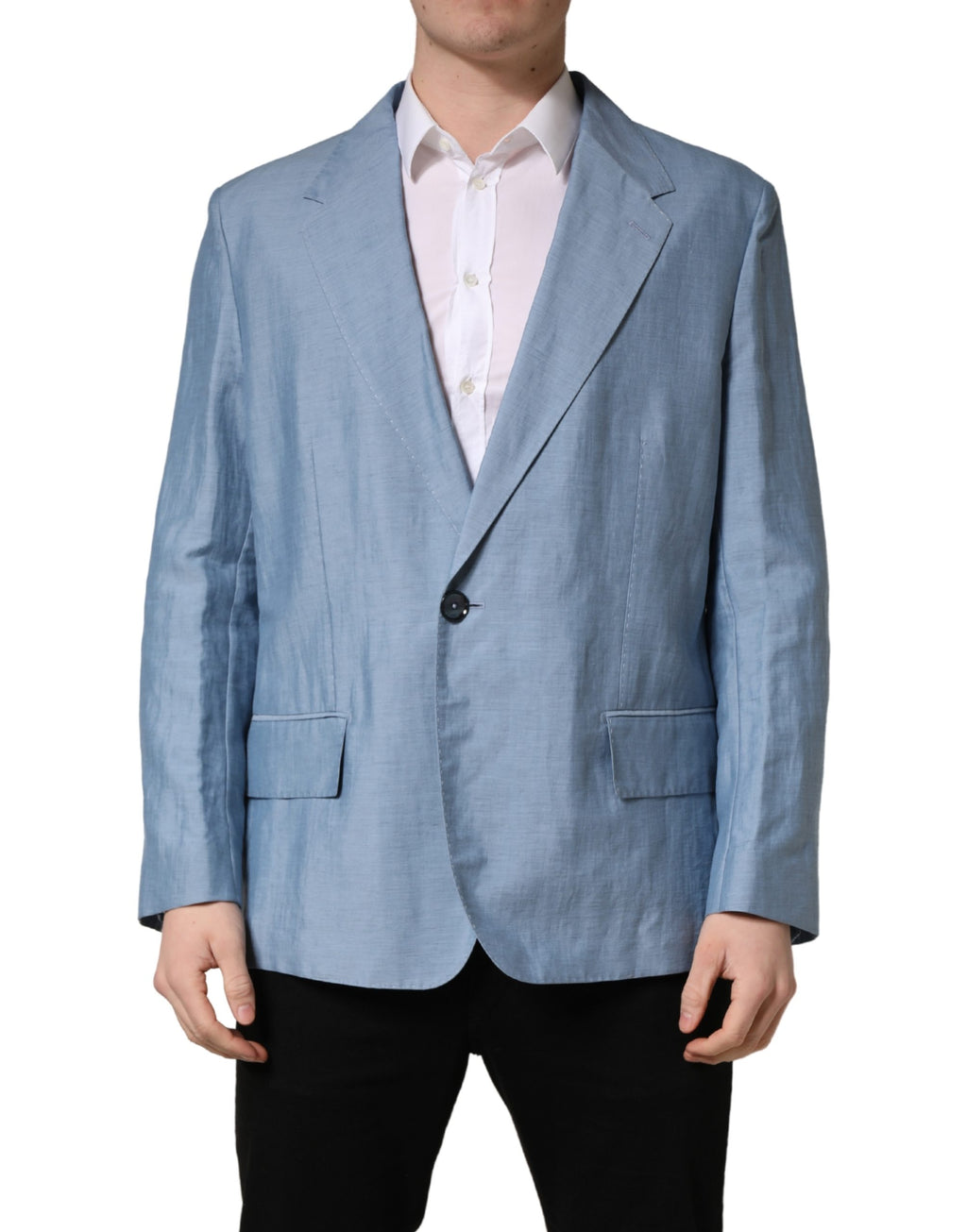 Veste blazer homme Dolce & Gabbana Light Blue à double boutonnage, couleur bleu clair, style élégant et moderne.
