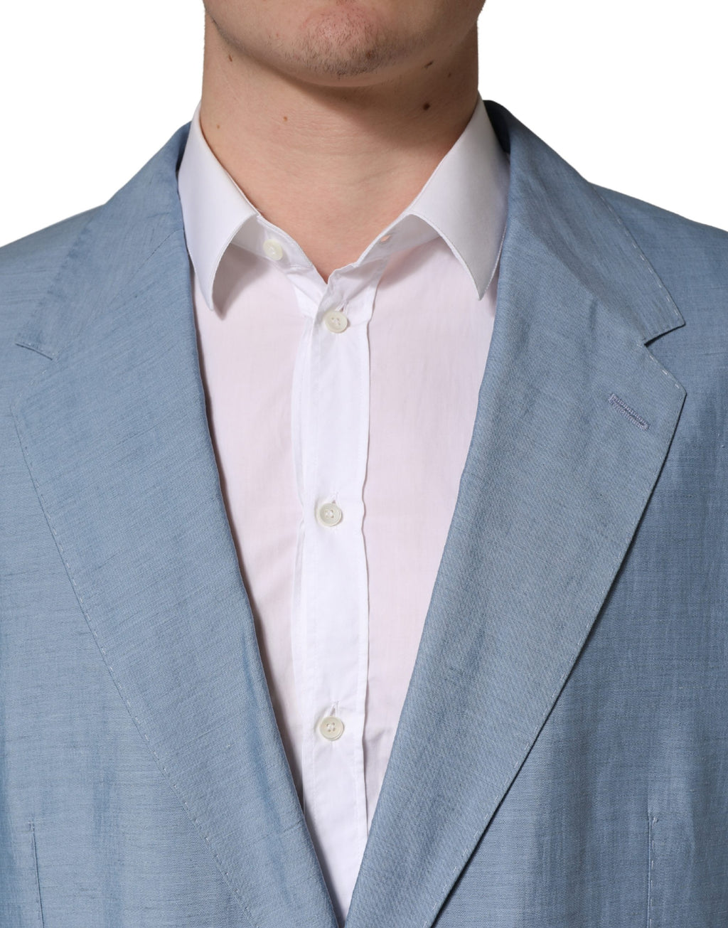 Blazer homme Dolce & Gabbana Light Blue à double boutonnage, veste élégante en tissu léger, style classique et moderne.