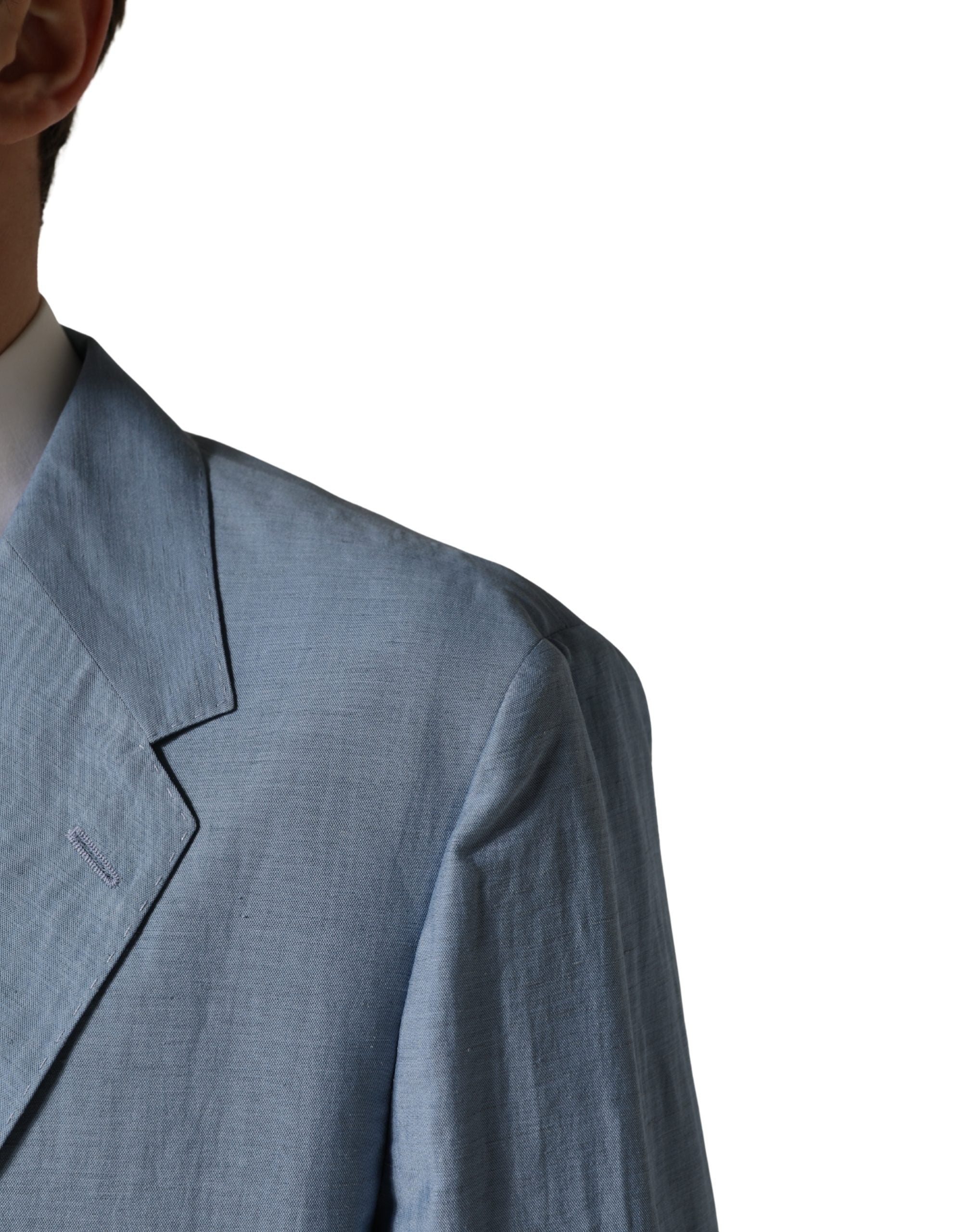 Veste blazer homme Dolce & Gabbana Light Blue à boutonnière simple, tissu léger et coupe élégante.