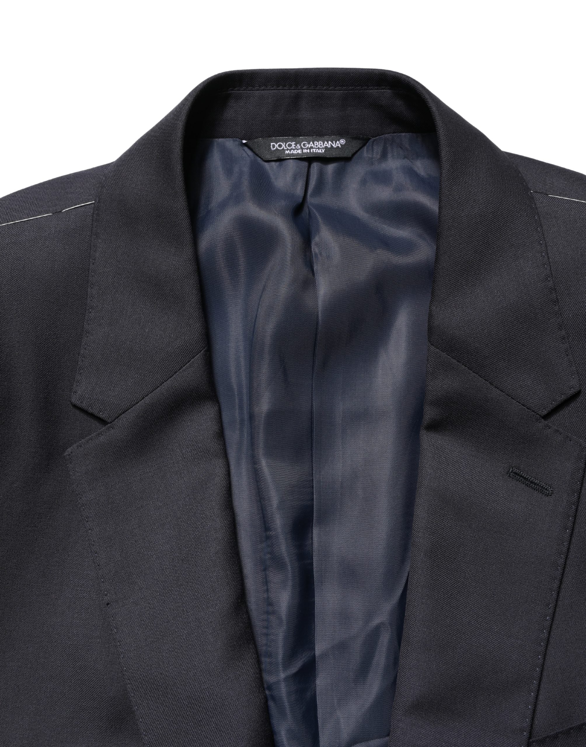 Manteau slim en laine noire Dolce & Gabbana pour homme, veste élégante blazer ajustée avec col et boutons.