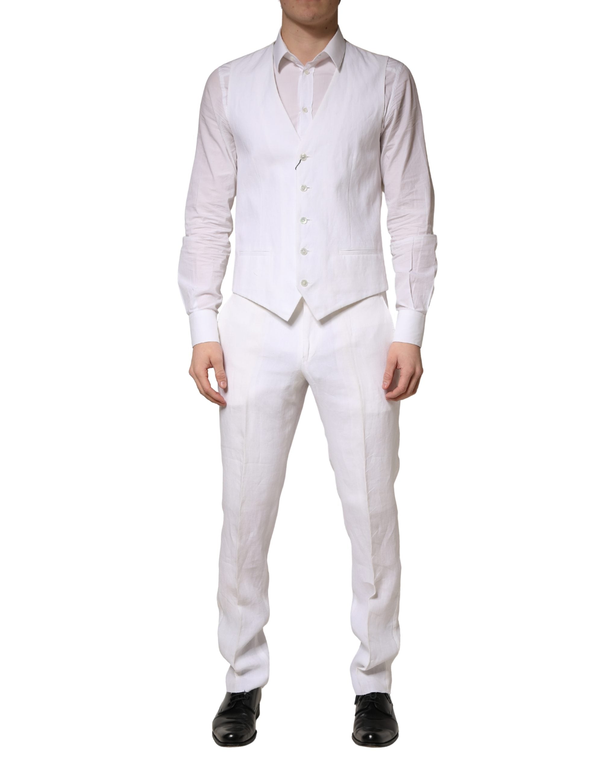 Costume formel homme Dolce & Gabbana SARTORIA en lin blanc, veste et pantalon élégants et sophistiqués.