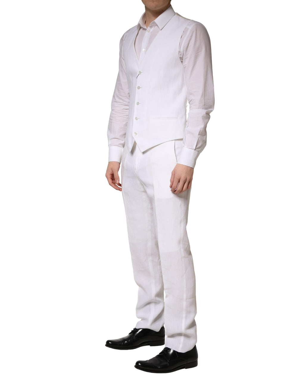 Costume homme Dolce & Gabbana SARTORIA en lin blanc, ensemble formel à deux pièces avec veste et pantalon élégants.