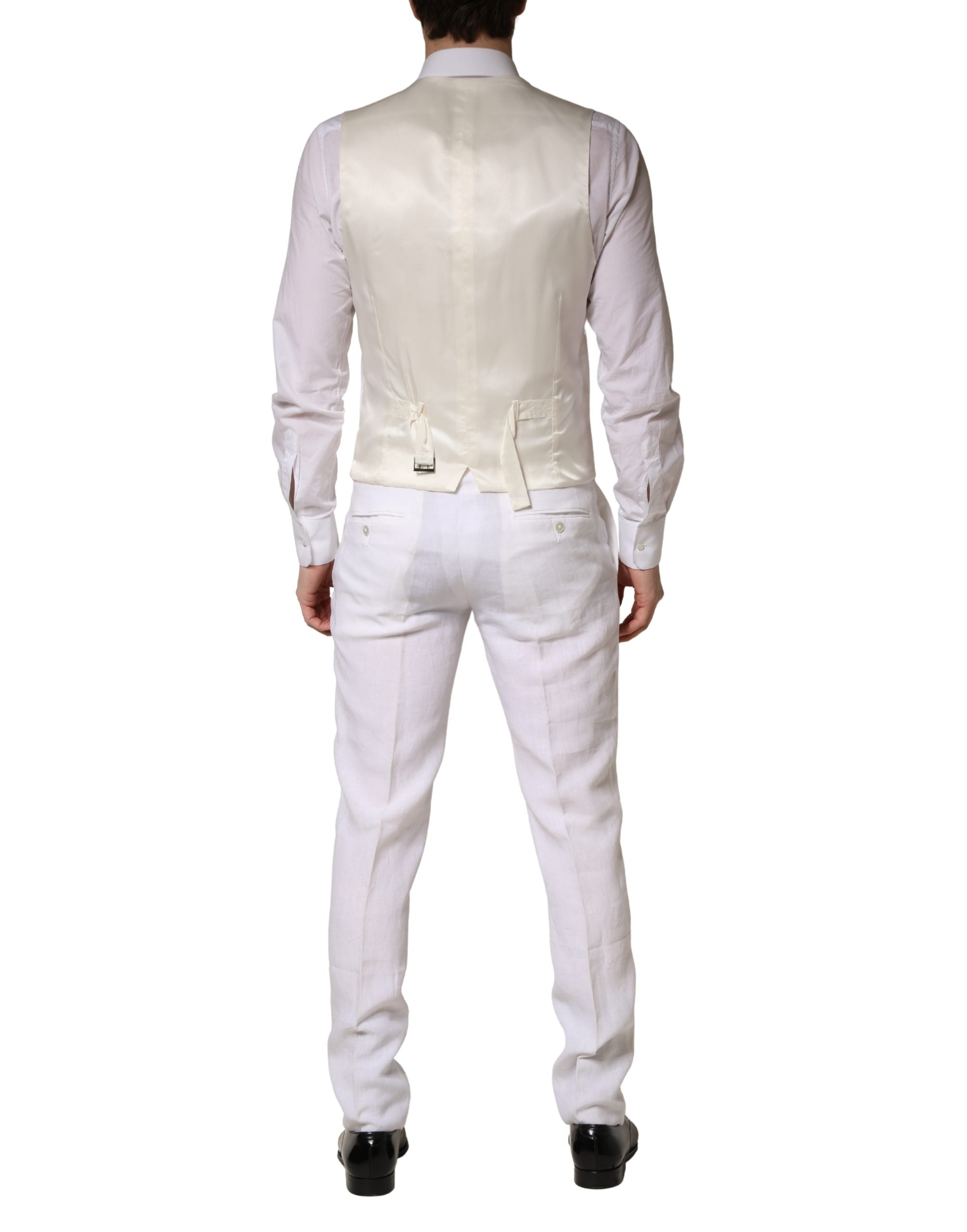 Costume homme en lin blanc Dolce & Gabbana SARTORIA, ensemble deux pièces formel avec blazer et pantalon élégants.