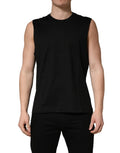 T-shirt sans manches noir Dolce & Gabbana à col rond, style décontracté et moderne, vue de face.