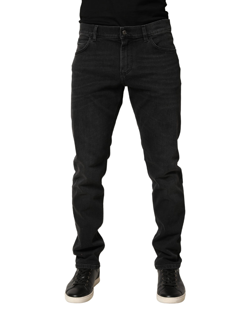Jeans skinny en coton extensible noir de Dolce & Gabbana, coupe régulière et ajustée, visible avec poche arrière et fermeture éclair.