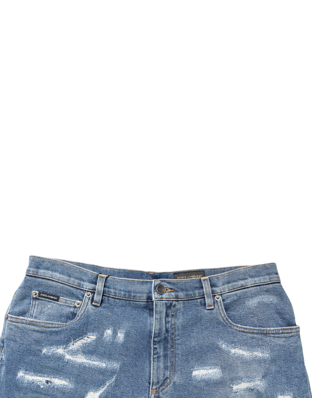 Shorts bermuda en jean bleu en coton Dolce & Gabbana avec détails déchirés, style décontracté pour homme.