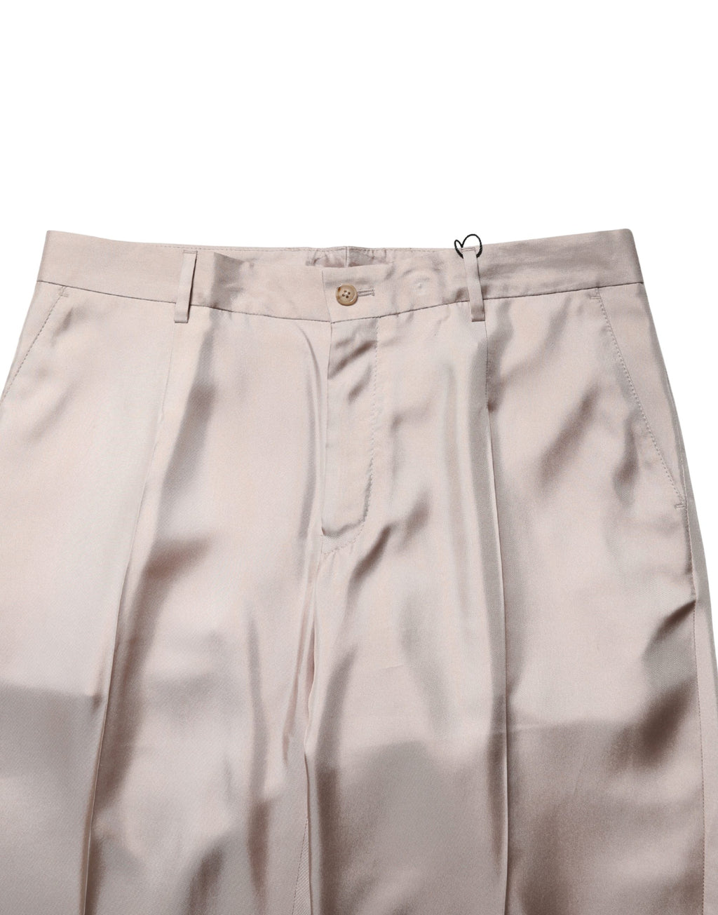 Pantalon formel droit en soie beige de Dolce & Gabbana, vêtement élégant pour occasions spéciales.
