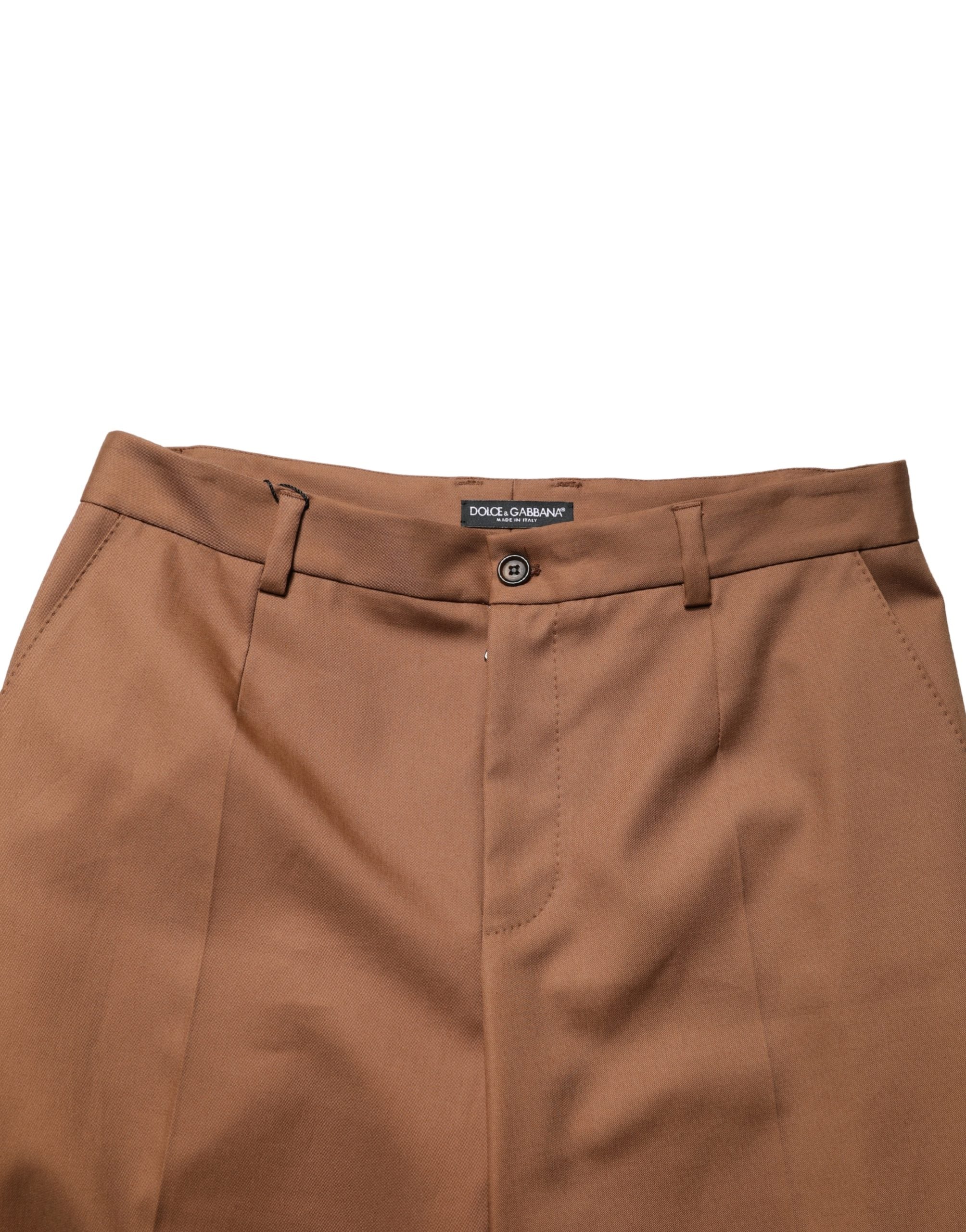 Pantalon homme Dolce & Gabbana en coton marron, coupe droite, pantalon de costume élégant pour homme.