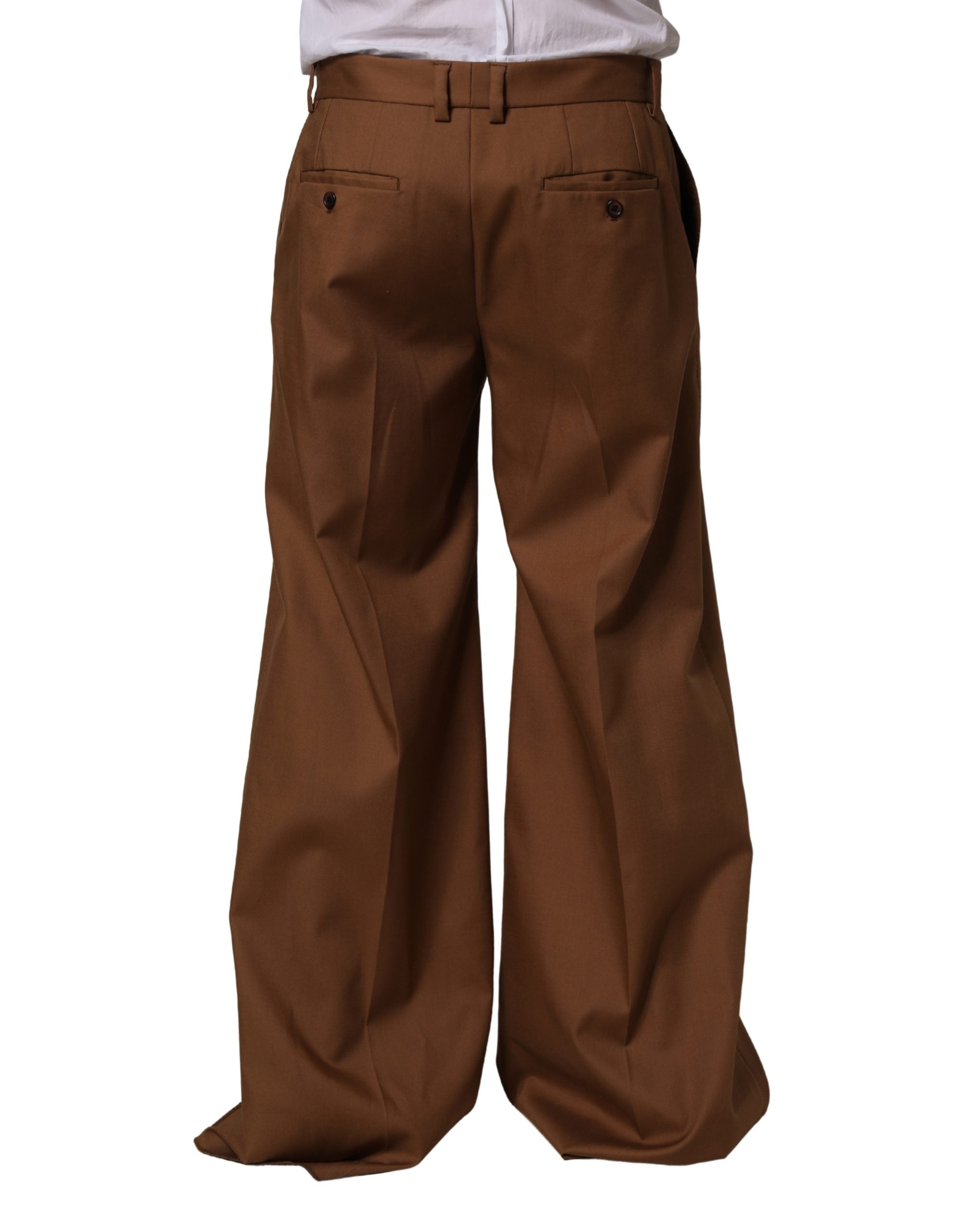 Pantalon habillé homme Dolce & Gabbana en coton marron, coupe droite, style élégant et classique.