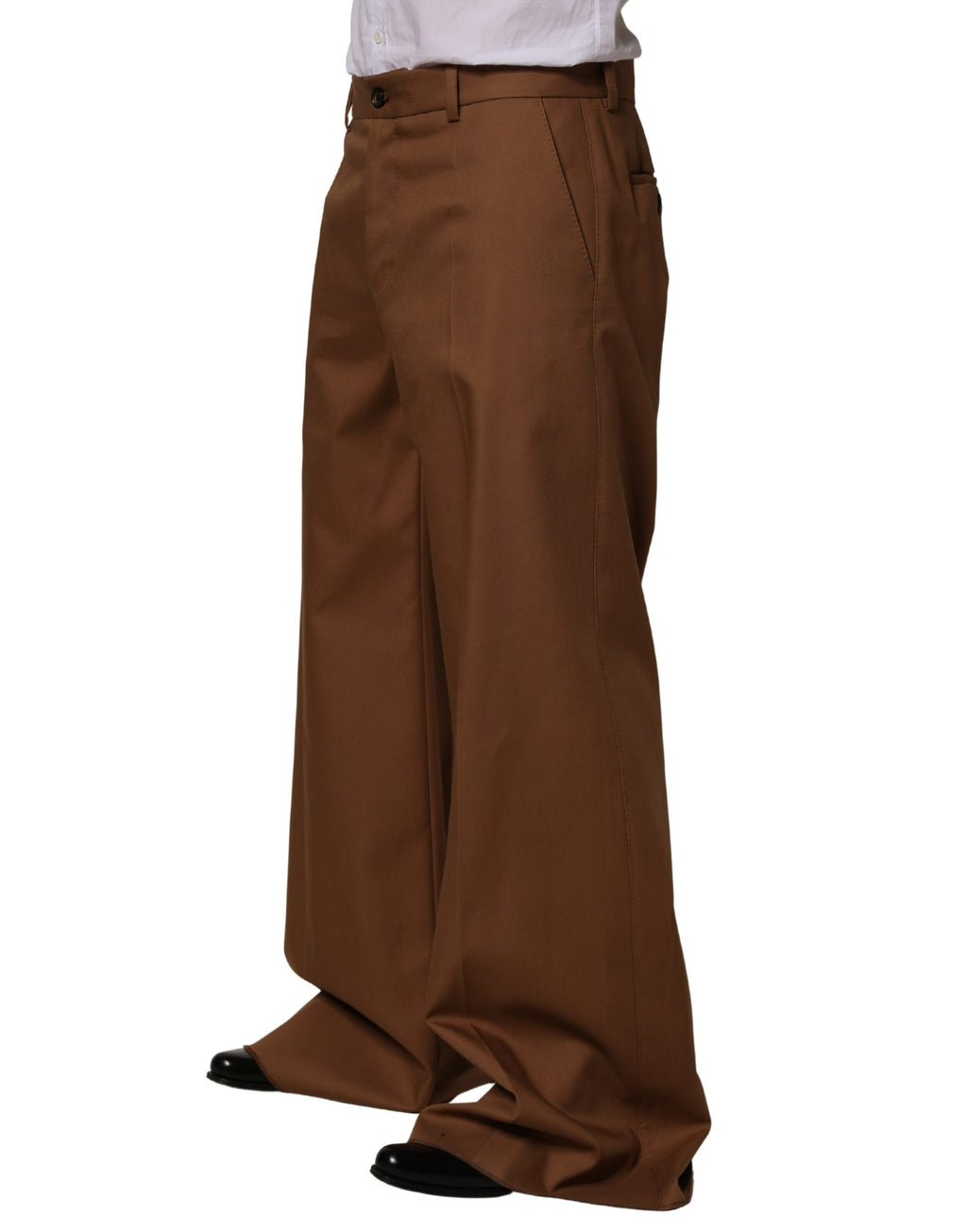 Pantalon de costume droit en coton marron pour homme de la marque Dolce & Gabbana, vue de face.