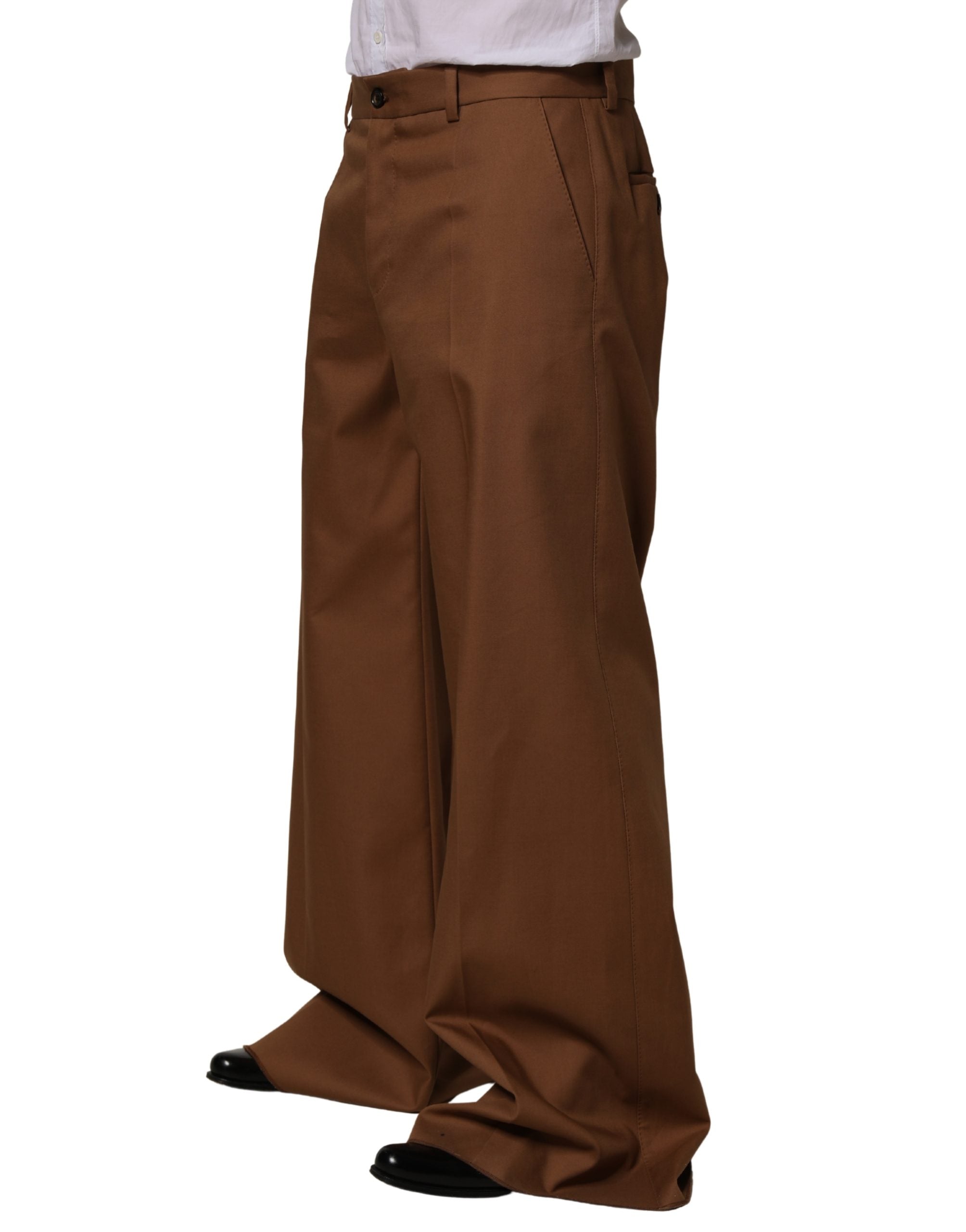 Pantalon de costume droit en coton marron pour homme de la marque Dolce & Gabbana, vue de face.