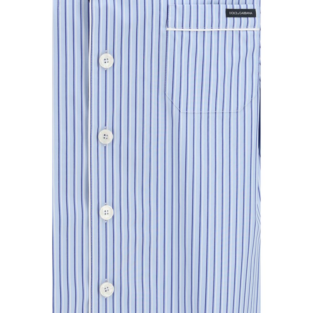 Chemise en coton bleu Dolce & Gabbana à manches courtes, élégante et confortable, vue de face sur fond neutre.