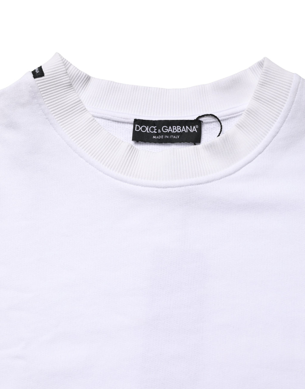 Sweat-shirt blanc en coton Dolce & Gabbana avec col rond, vue de face, doux et confortable, porté ou posé sur une surface.