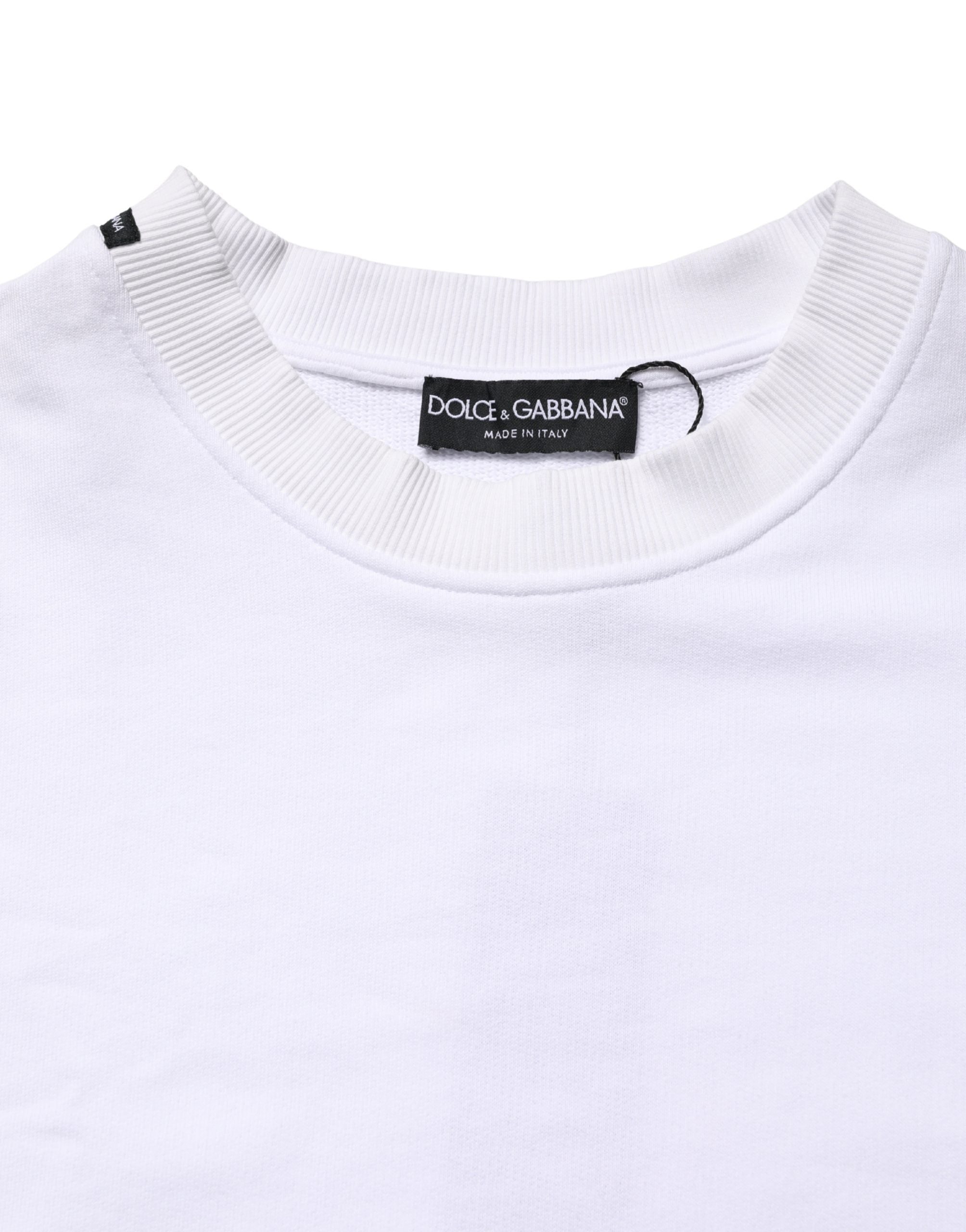Sweat-shirt blanc en coton Dolce & Gabbana avec col rond, vue de face, doux et confortable, porté ou posé sur une surface.
