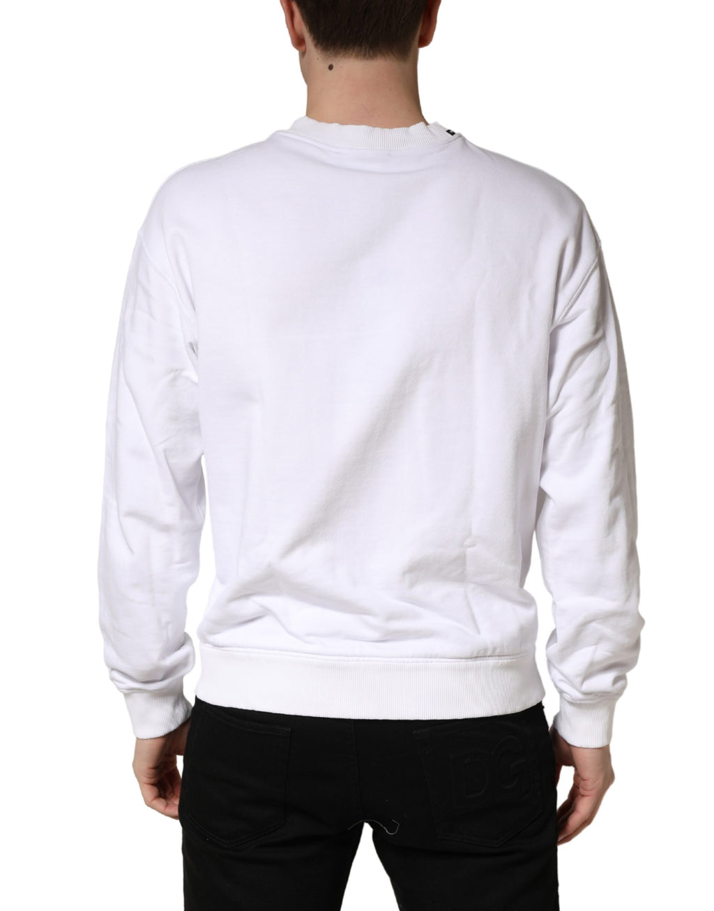 Sweat-shirt blanc en coton avec col rond de Dolce & Gabbana, pull décontracté et élégant pour homme.