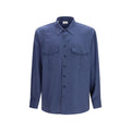 Chemise bleue en viscose de la marque Saint Laurent, coupe élégante, col classique, détails soignés, pour homme.