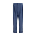 Pantalon en soie bleue de Saint Laurent pour femme, coupe élégante et tissu fluide, porté sur un mannequin.