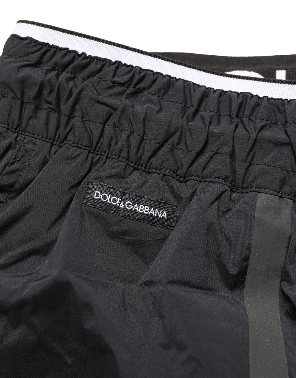 Maillot de bain Dolce & Gabbana en nylon noir avec taille élastique, style slip de natation pour homme.