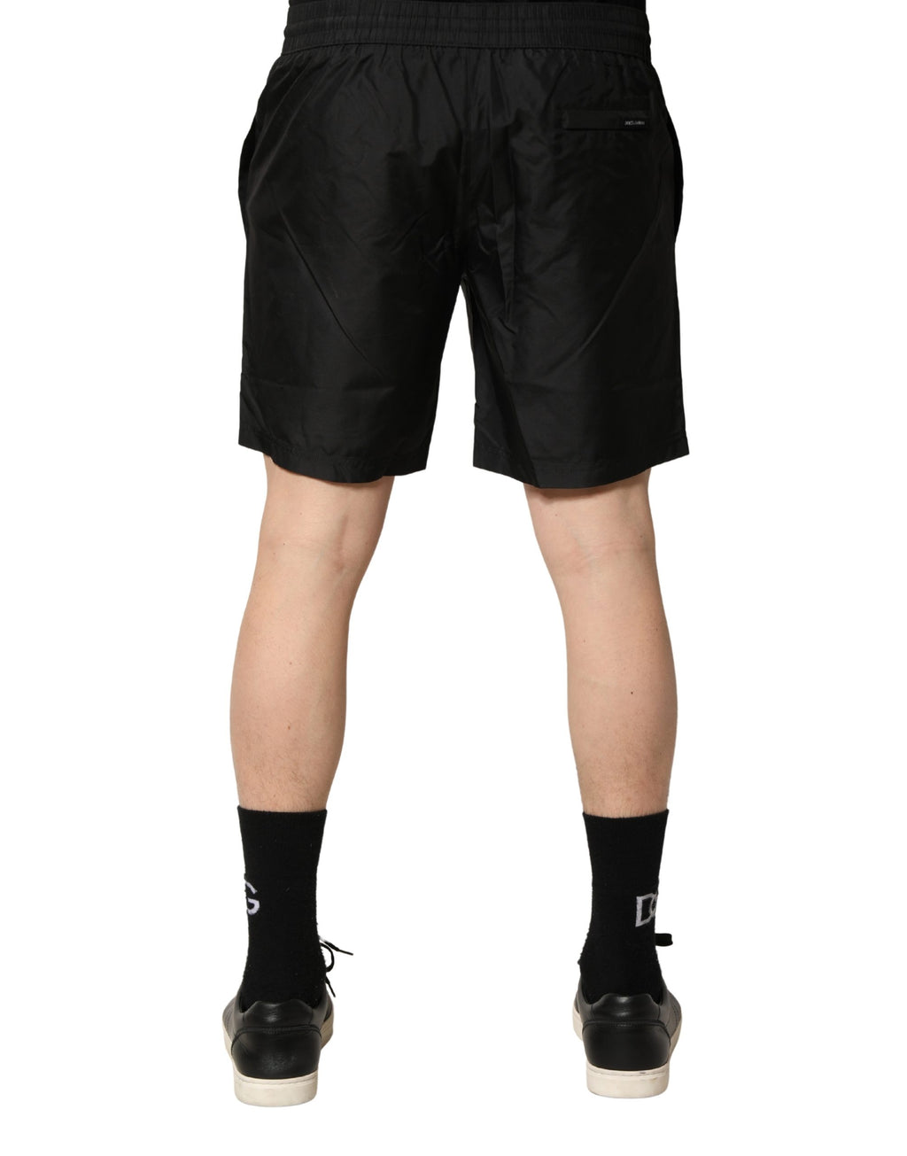 Shorts de bain homme Dolce & Gabbana en polyester noir avec cordon de serrage, style décontracté et confortable.