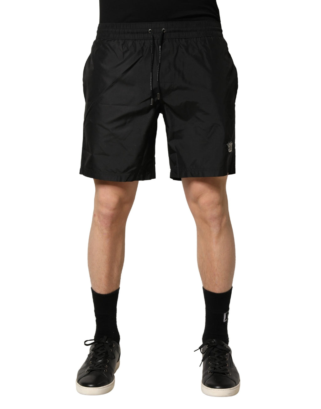 Short de bain homme Dolce & Gabbana en polyester noir avec cordon de serrage, style décontracté et confortable.