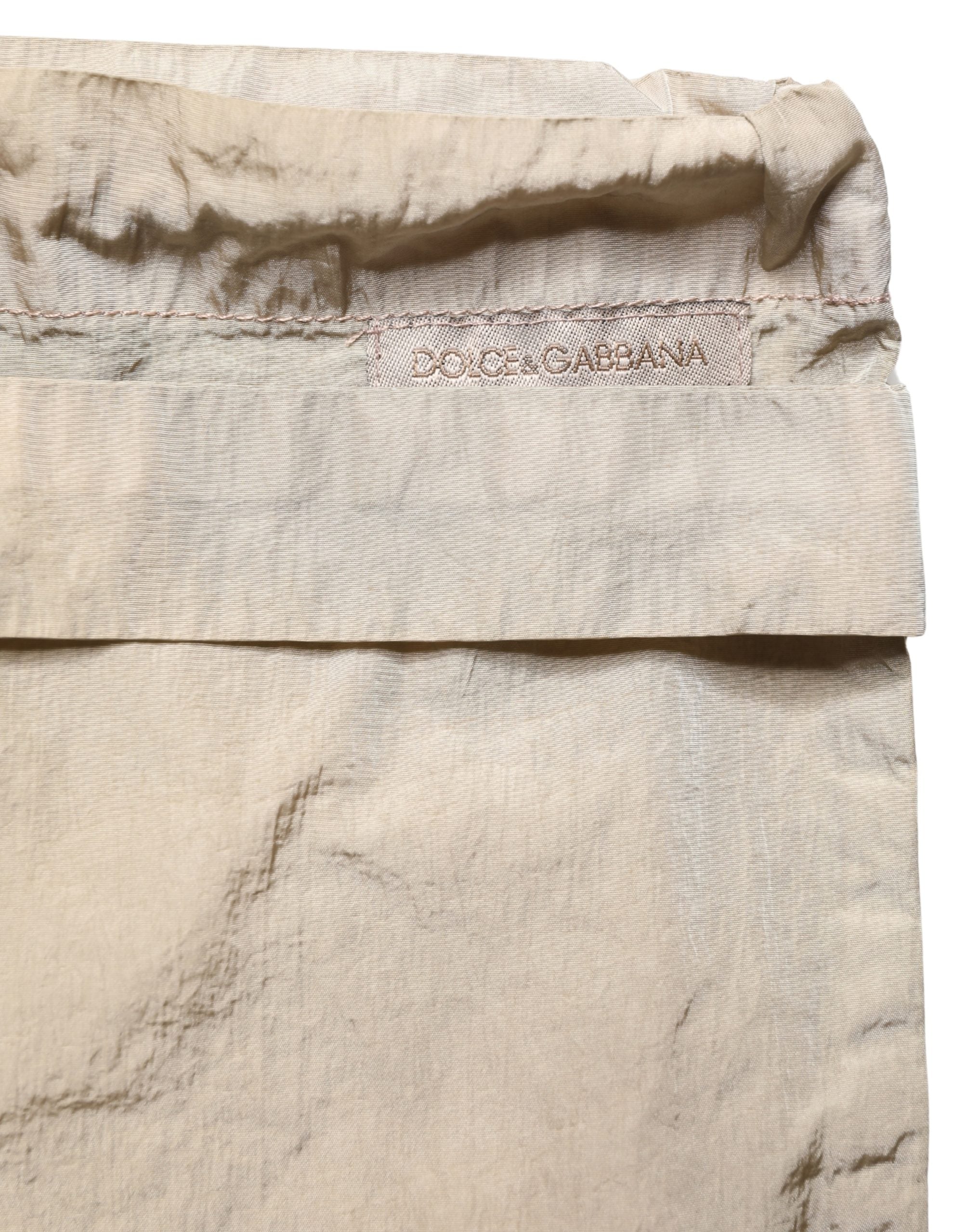 Shorts de bain en nylon marron avec cordon de serrage de la marque Dolce & Gabbana, vue de face.