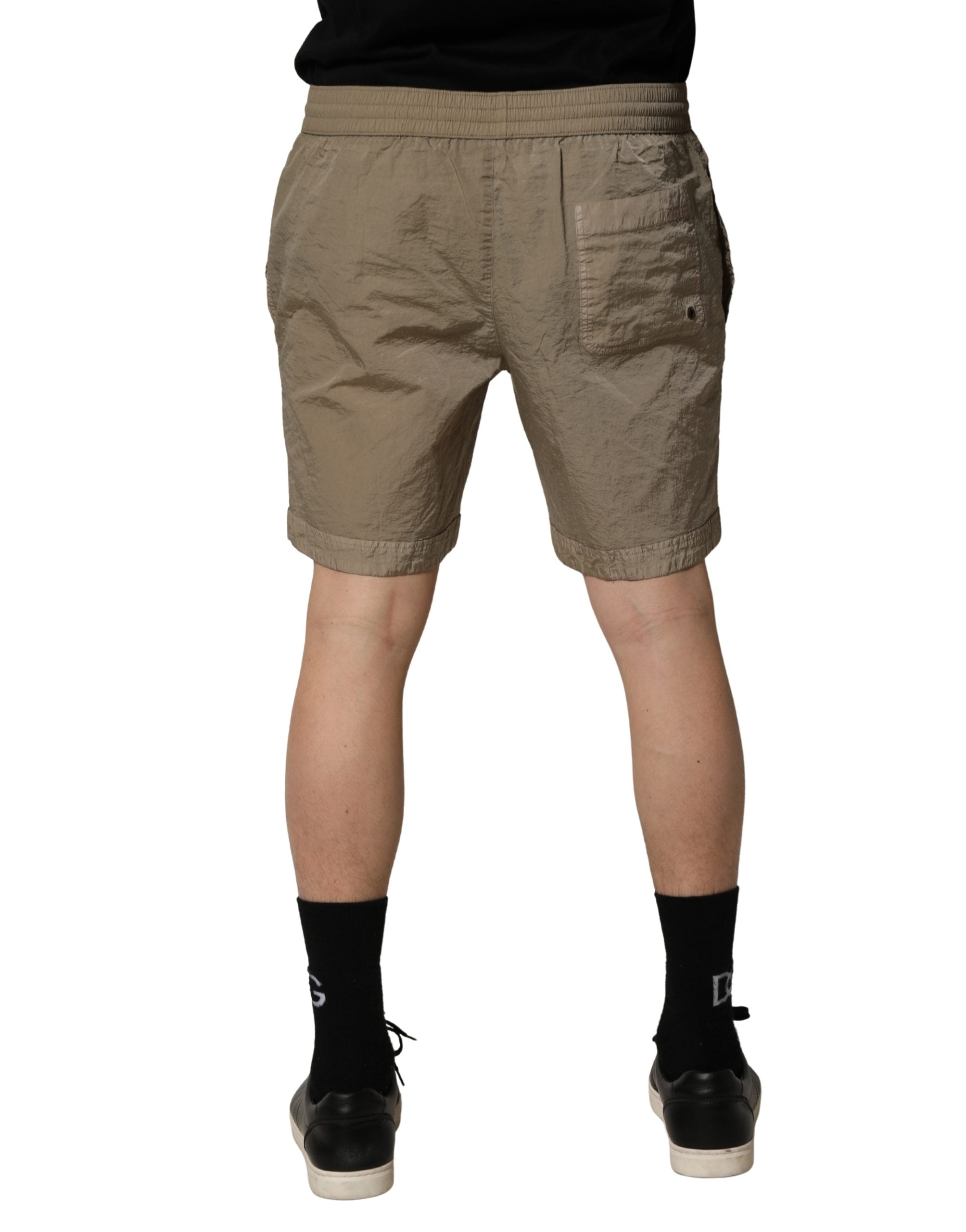Shorts de bain en nylon marron avec cordon de serrage de Dolce & Gabbana, vêtements de plage pour homme.