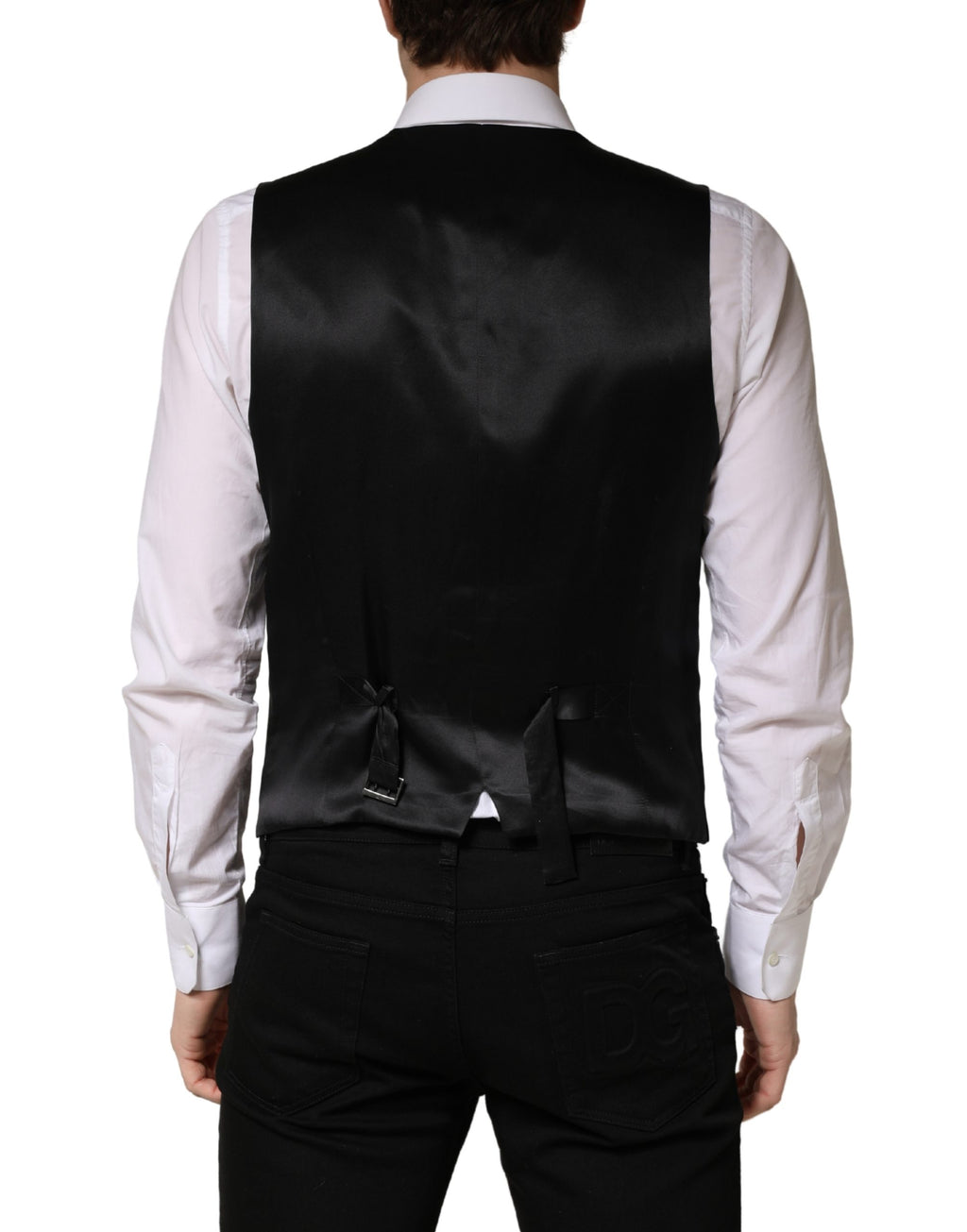 Gilet homme Dolce & Gabbana en laine noire à boutons simple boutonnage, style élégant et classique.